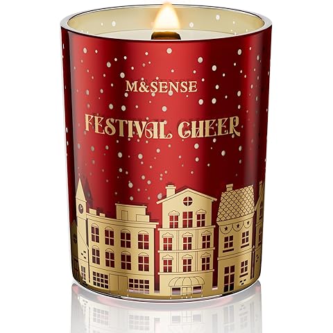 M&SENSE Festival Cheer Christmas Candles, Large Soy Candles for Home Scented, 18oz 100 Hours Natural Clean Slow Burn, Cracking Wooden Wick Aromatherapy Gifts for Women Men, Warm Cozy Winter Decor