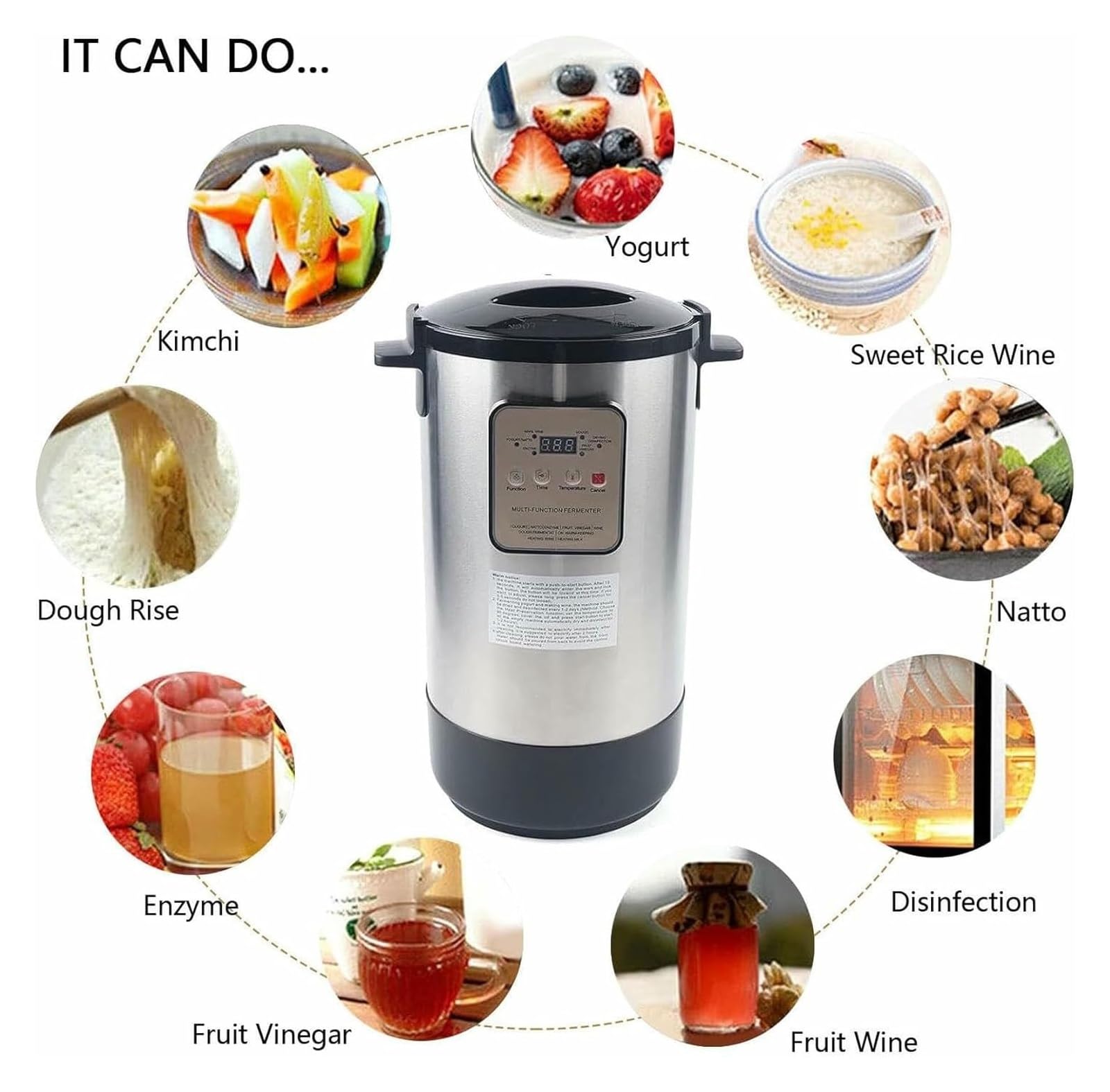 Macchina di fermentazione automatica in acciaio inossidabile da 12 litri for yogurt, enzimi, pasta e aceto di frutta con controllo intelligente del tempo e della temperatura