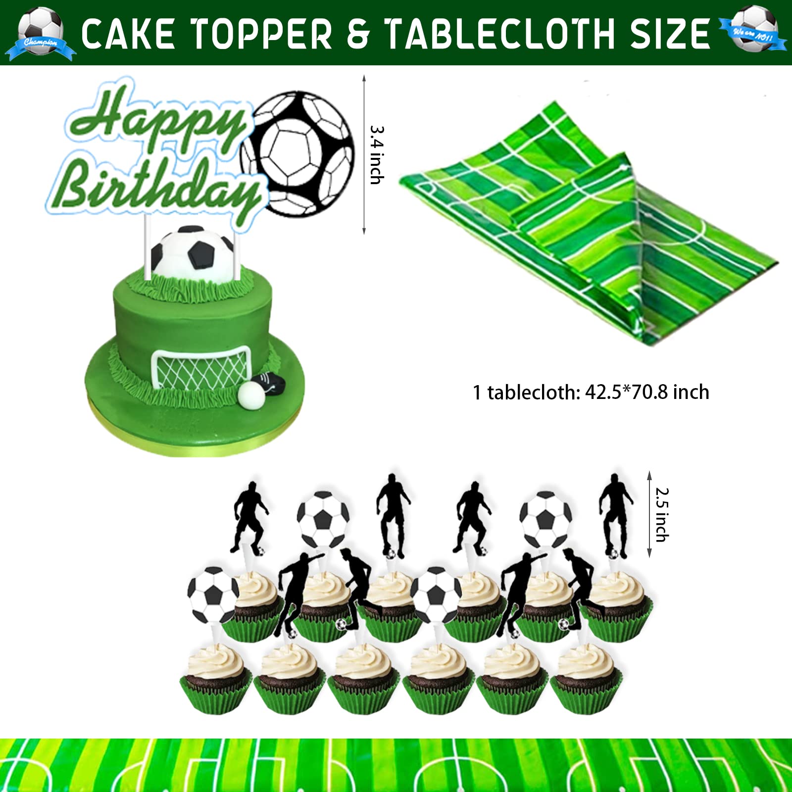 Amazon.com: Hombae Soccer Birthday Party Decorations Supplies, Football Themed  Birthday Party Decorations, Cake Cupcake Topper Hanging Swirl Tablecloth  Football Balloon Garland : Toys & Games