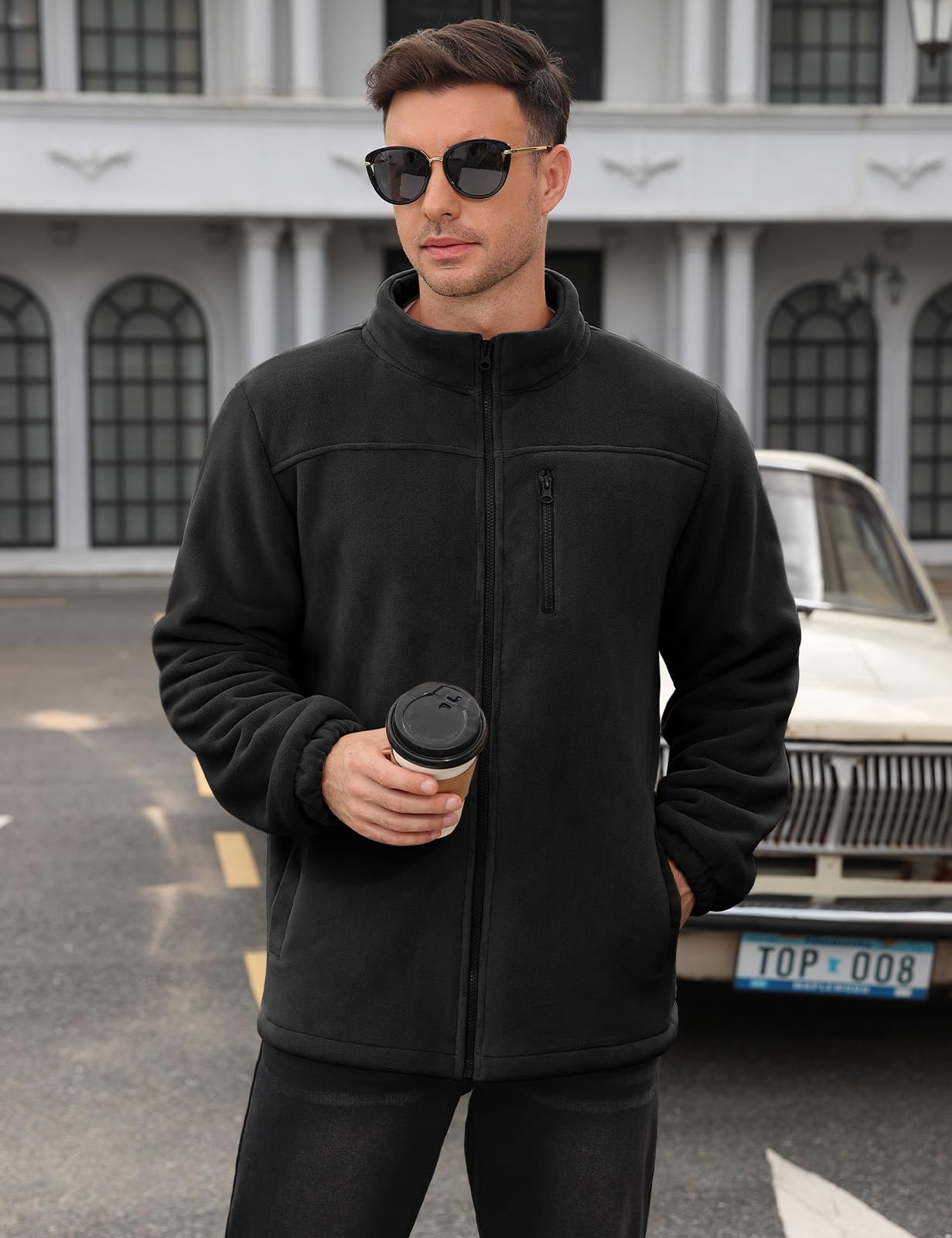 TOMEEK Veste Polaire Homme Hiver Fleece Jacket Full Zippé Chaude Manteau Hommes Blousons avec Poches sans Capuche de Randonnée Travail Epaisse Thermique Blouson