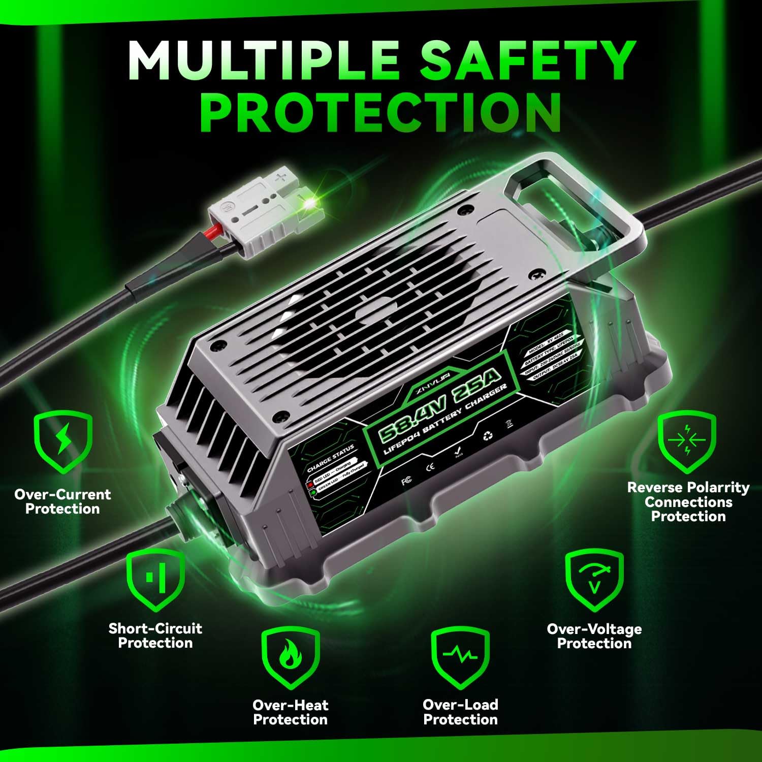 58,4 V 25 A LiFePO4 ładowarka automatyczna inteligentna ładowarka do akumulatorów litowych 48 V (51,2 V) LiFePO4