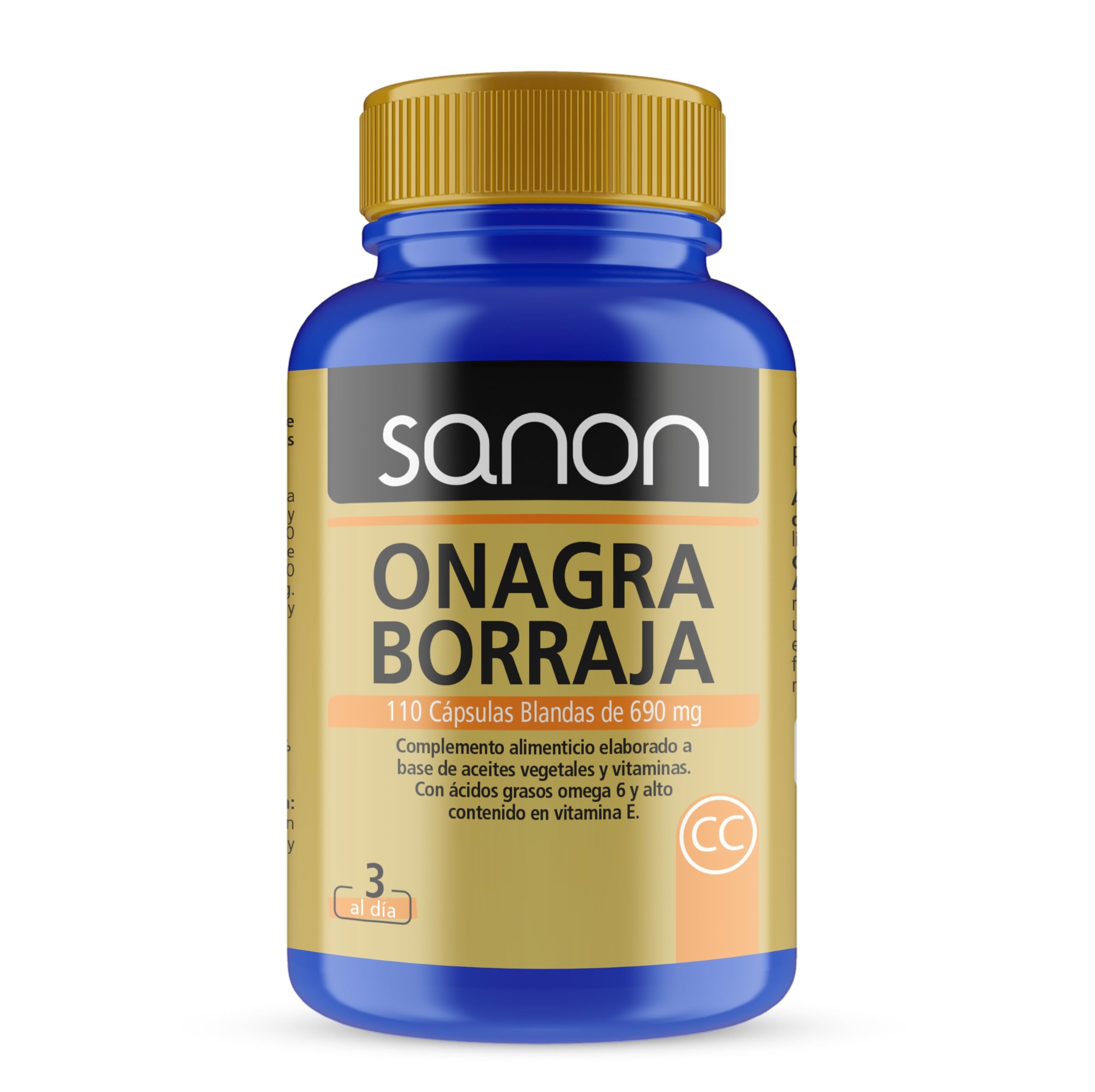 SANON Onagra y Borraja con Omega 6 y Vitamina E, 110 Cápsulas de 690 mg