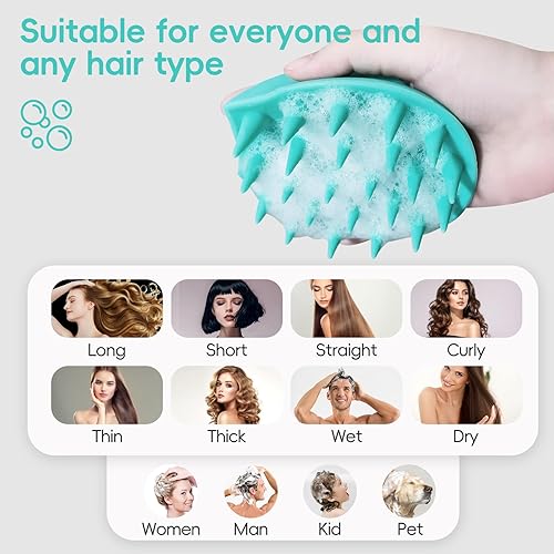 Miniatura 7 de Cepillo de champú masajeador de cuero cabelludo, masajeador de cabeza de silicona para el crecimiento del cabello, relajación del estrés,