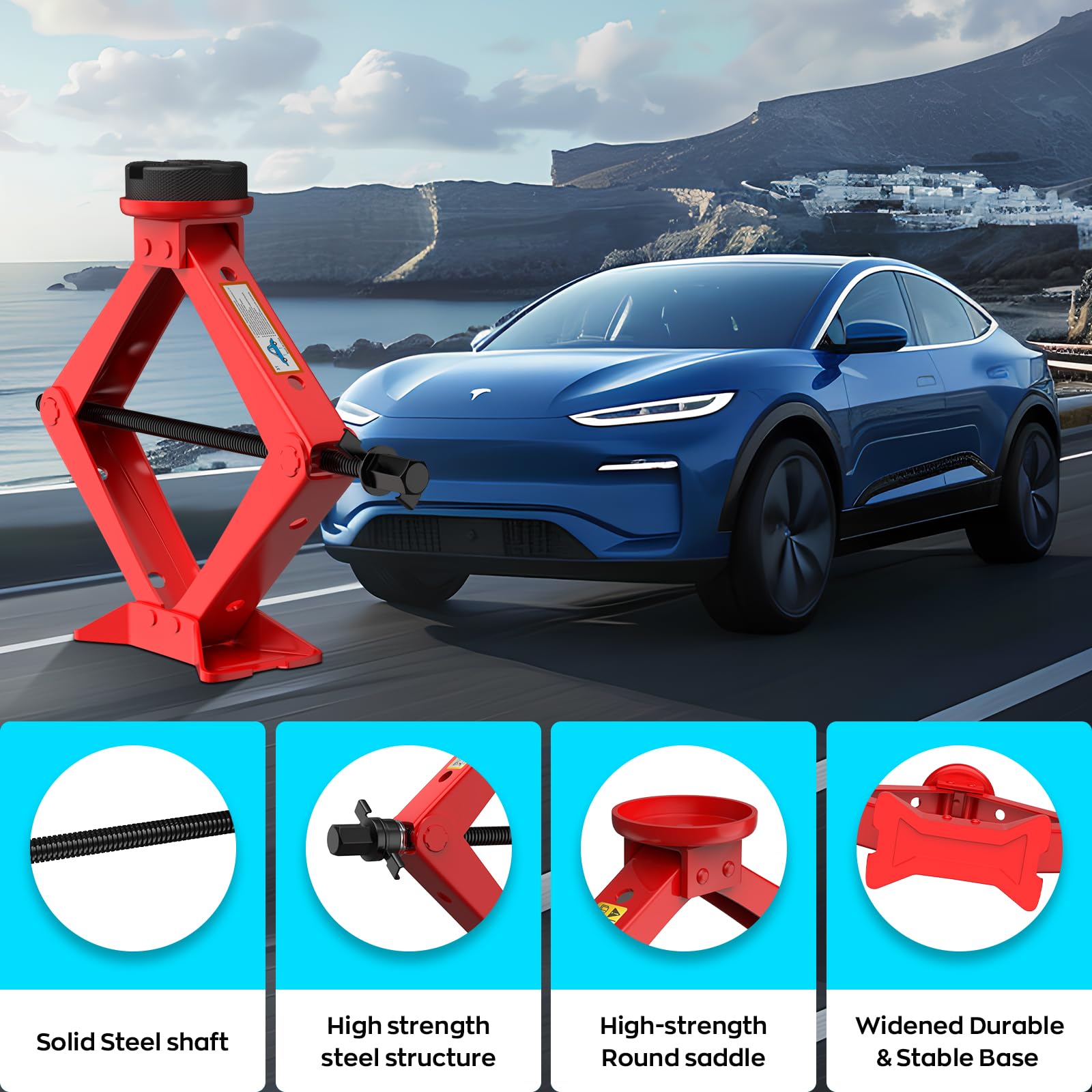 IMAYCC 3T Wagenheber Neues Upgrade2026,Universelle Scherenwagenheber für Auto mit Gummiauflage, Tragbarer Wagenheber mit Radmutternschlüssel, Auto-Notfallset für SUV MPV Tesla Wartung und Reparatu