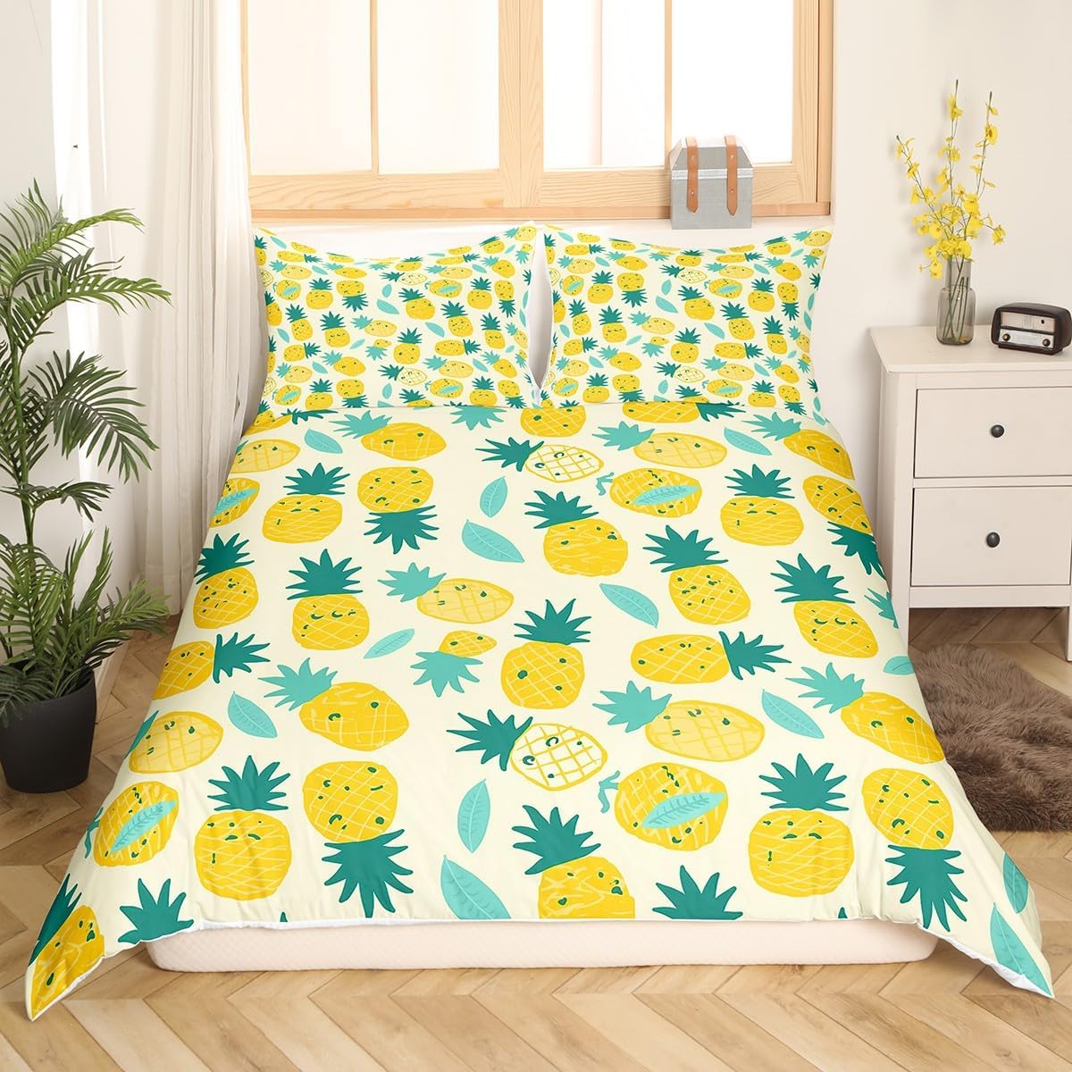 Feelyou Cartoon Pineapple Duvet Cover Set Cute Pineapple Bedding Set Kids Boys Girls Delicious Summer Food Comforter Cover Tropical Quilt Cover 1 Duvet Cover with 1 Pillowcase Twin Size (No Comforter)