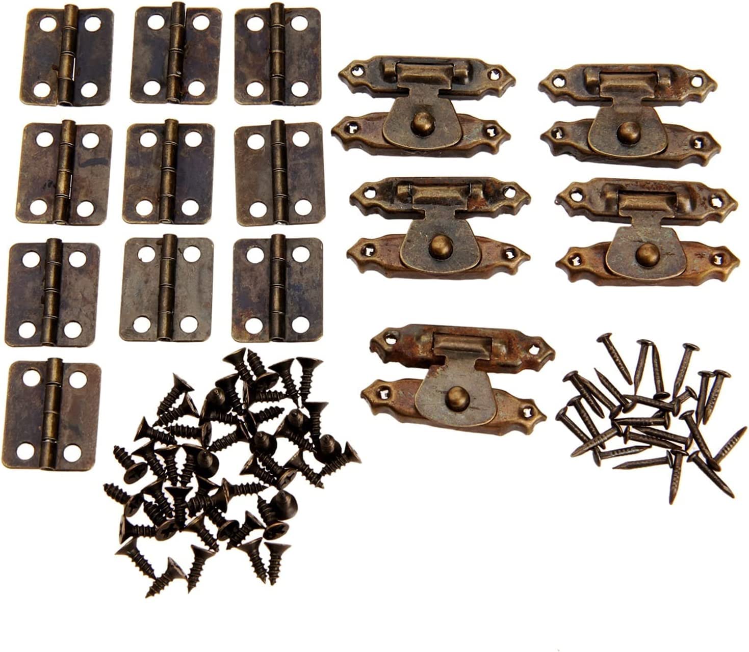Antiguo Retro cerrojo hebilla gancho ojo pestillo, 10 piezas bronce muebles gabinete bisagras + 5 piezas de joyería caja de madera caja interruptor hebilla puerta pestillo hierro Retro Hardware acceso