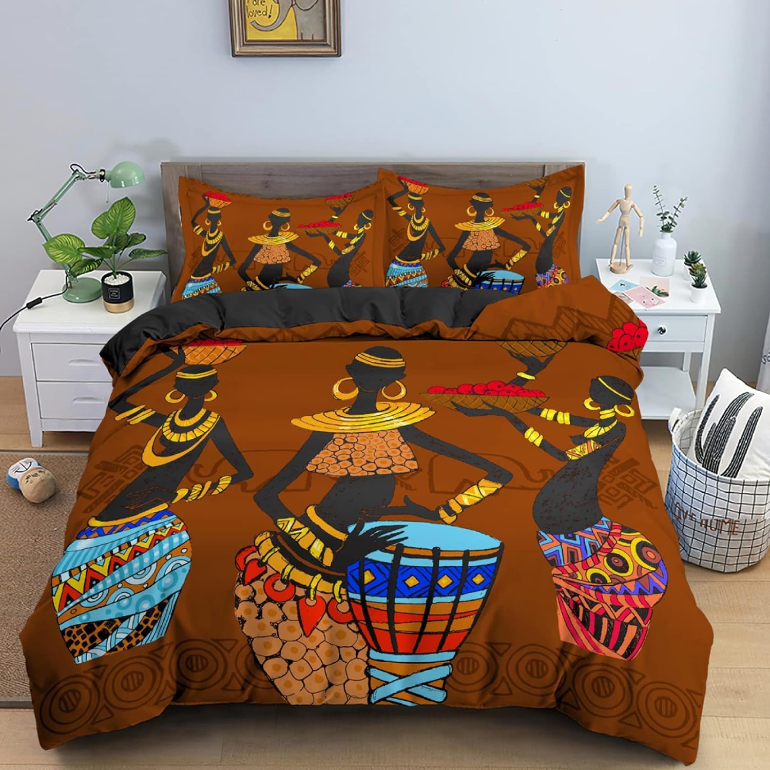 Funda Nordica Cama 105 Cultura Africana Infantil Juvenil Funda Edredón Cama 105 para Niñas Niños con Cremallera Suave Fundas Nordicas 180x220 cm + 1 Fundas de Almohada 50x75 cm