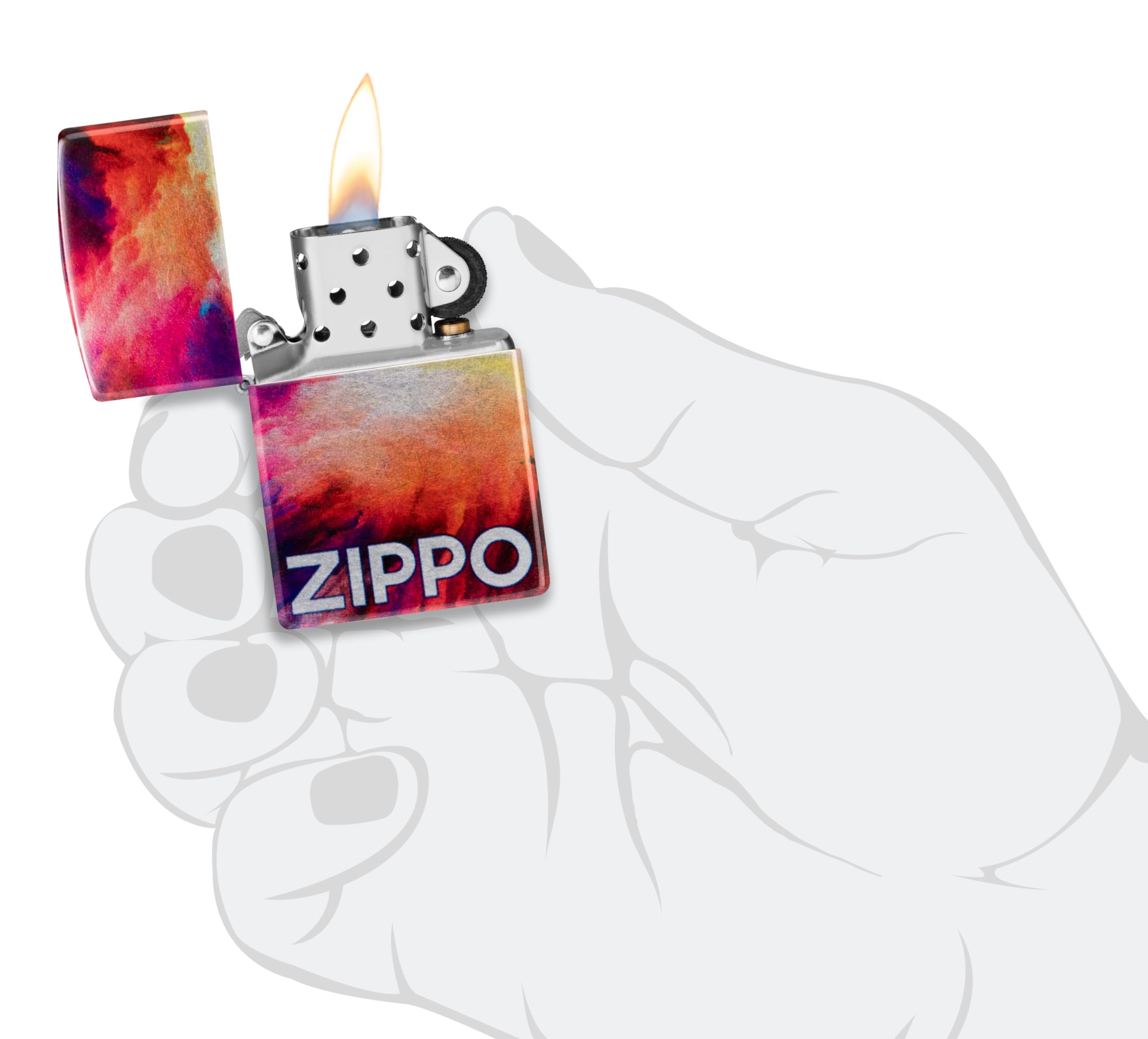 Zippo Sturmfeuerzeug - Tie Dye Multicolor - 540 Fusion Druck, Tumbled Chrome - Nachfüllbar - Wiederverwendbar - Windfestes Design - Geschenkbox - Made in USA