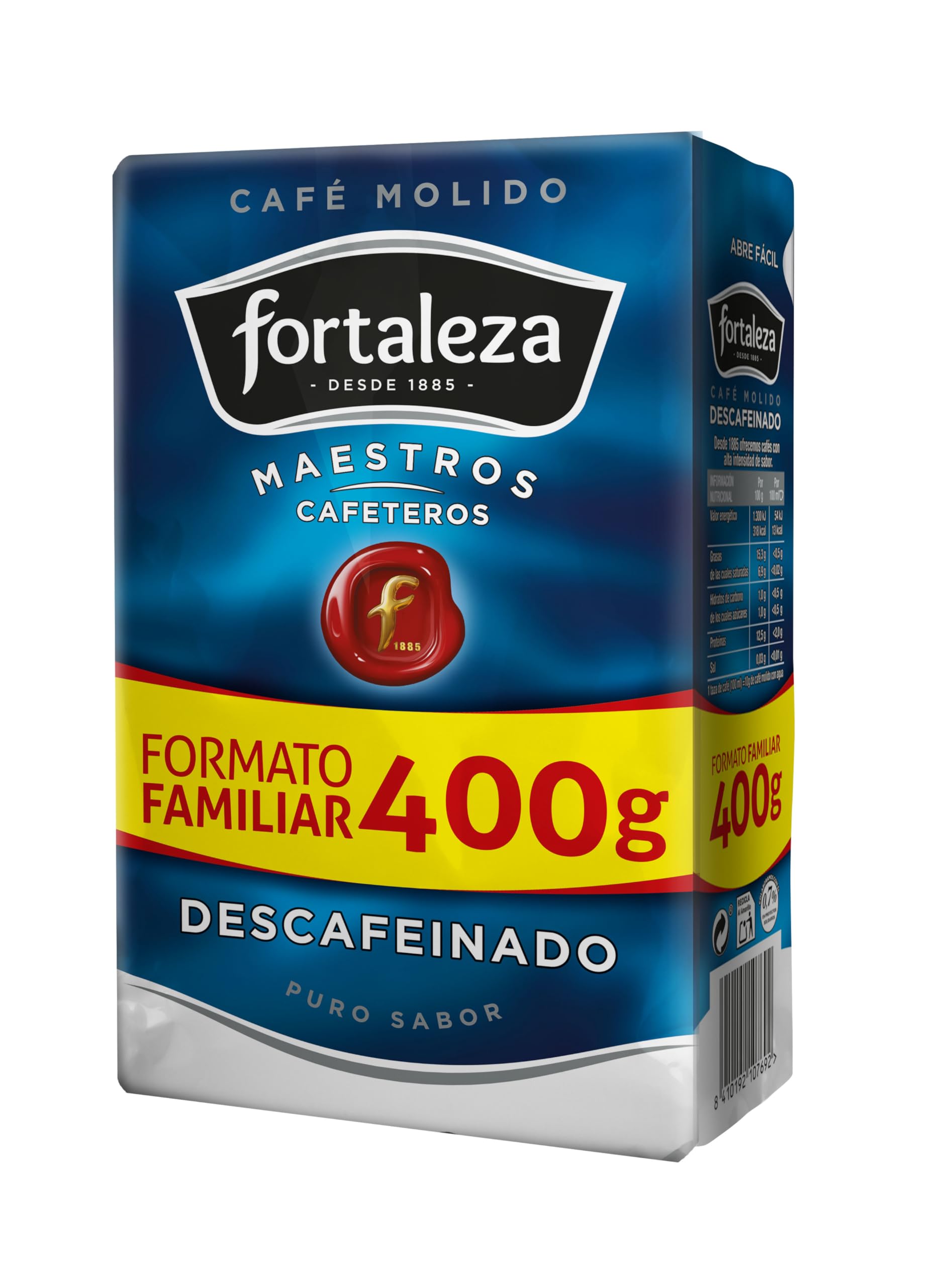 CAFÉ FORTALEZA Café Molido Descafeinado Intensidad 6/12 con Sabor Suave y Notas Florales - Pack 400g x6 (2,4kg) - Café Arábica y Robusta para Cafetera Italiana Filtro y Émbolo