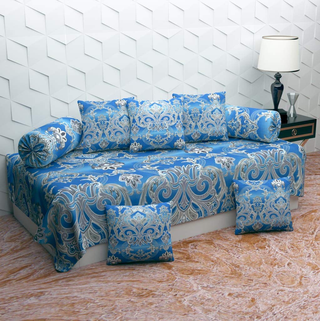 200TC Diwan Set Cotton 8 Piece | Deewan Printed Bedsheet Sets for Living Room Hall (Set of 8 Piece, 1-Bed Sheet 60x90 Inch | 2-Bolster Cover 16x32 Inch | 5-Cushion Cover 16x16 Inch)(AH-30)-picture-18