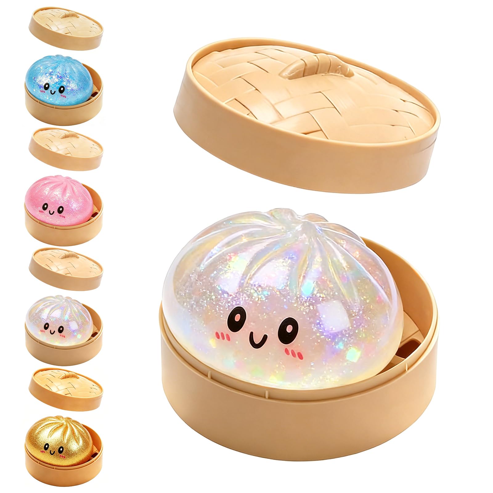 Dumpling Squishies,Glitter Squishies Dumpling,Glitter 2026 Dumplings with Box Dumplings Sensory Squeeze Toy for Stress Relief Stretchy Desk Toys