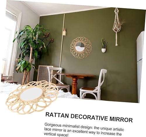 Miniatura 5 de DECHOUS Espejo de tejido de ratán de estilo de mediados de siglo, decoración creativa para colgar