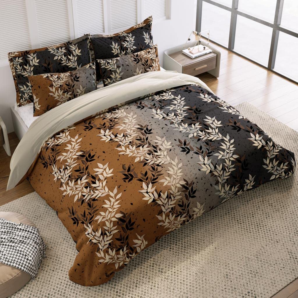 THE HOME STYLE Supersoft Cotton Feel Glace Cotton Elastic Fitted Printed King Size Double Bed Bedsheet wih 2 Pillow Cover Fits Upto 8 Inches Mattress (72"x78", Cocoa Brown)