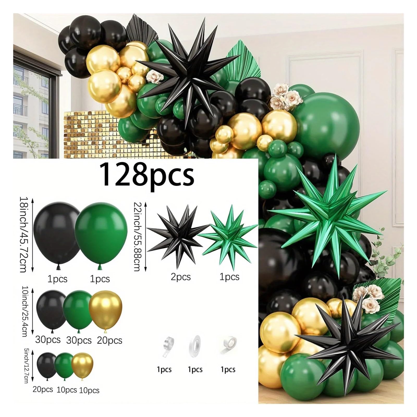 Kit D'arche De Guirlande Ballons Verts, Noirs Et Dorés, 128 Pièces, for Anniversaires, Remises Diplômes, Fêtes Mariage Décorations Pour Fêtes