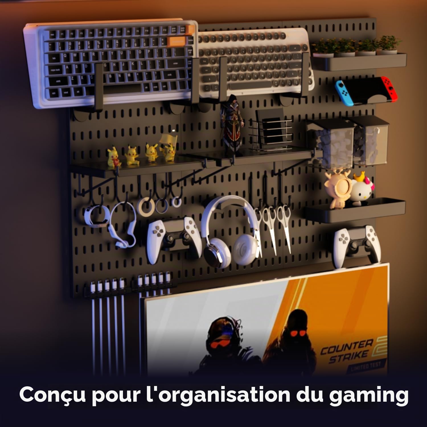 Keepo Kit de panneaux perforés et accessoires modulaires pour configuration de jeu, tableau perforé