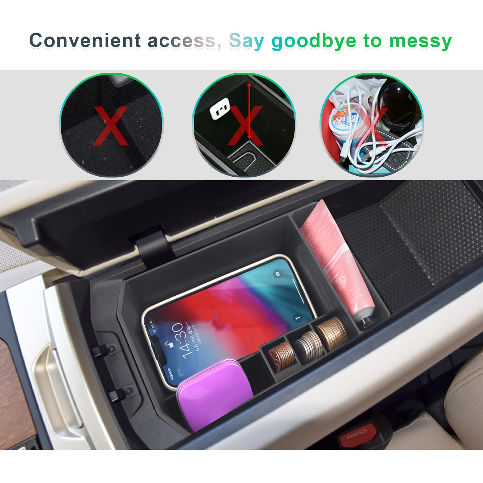 GAFAT Organizer Vassoio Per Console Centrale - Compatibile Con Kia EV9 2024 2025 2026 - Accessorio In ABS Per GT-Line, AWD, RWD - 2