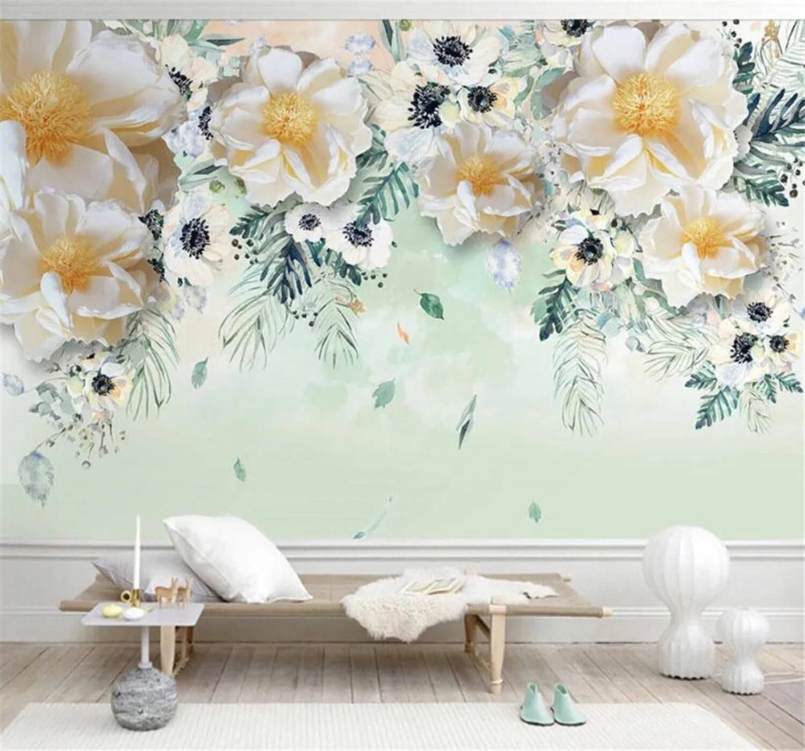 Tzxztt Minimalist Fresh Elegant Plants Flowers Modern 3D Wallpaper Premium Textured Silk Neutral Tones Material Ideal for Living Room Bedroom-250cm×170cm