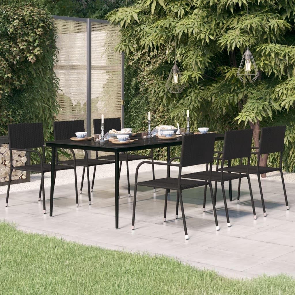Mesa de comedor de jardín negra 200 x 100 x 74 cm de acero con recubrimiento en polvo y cristal para terraza, balcón, porche, camping, barbacoa y comida al aire libre