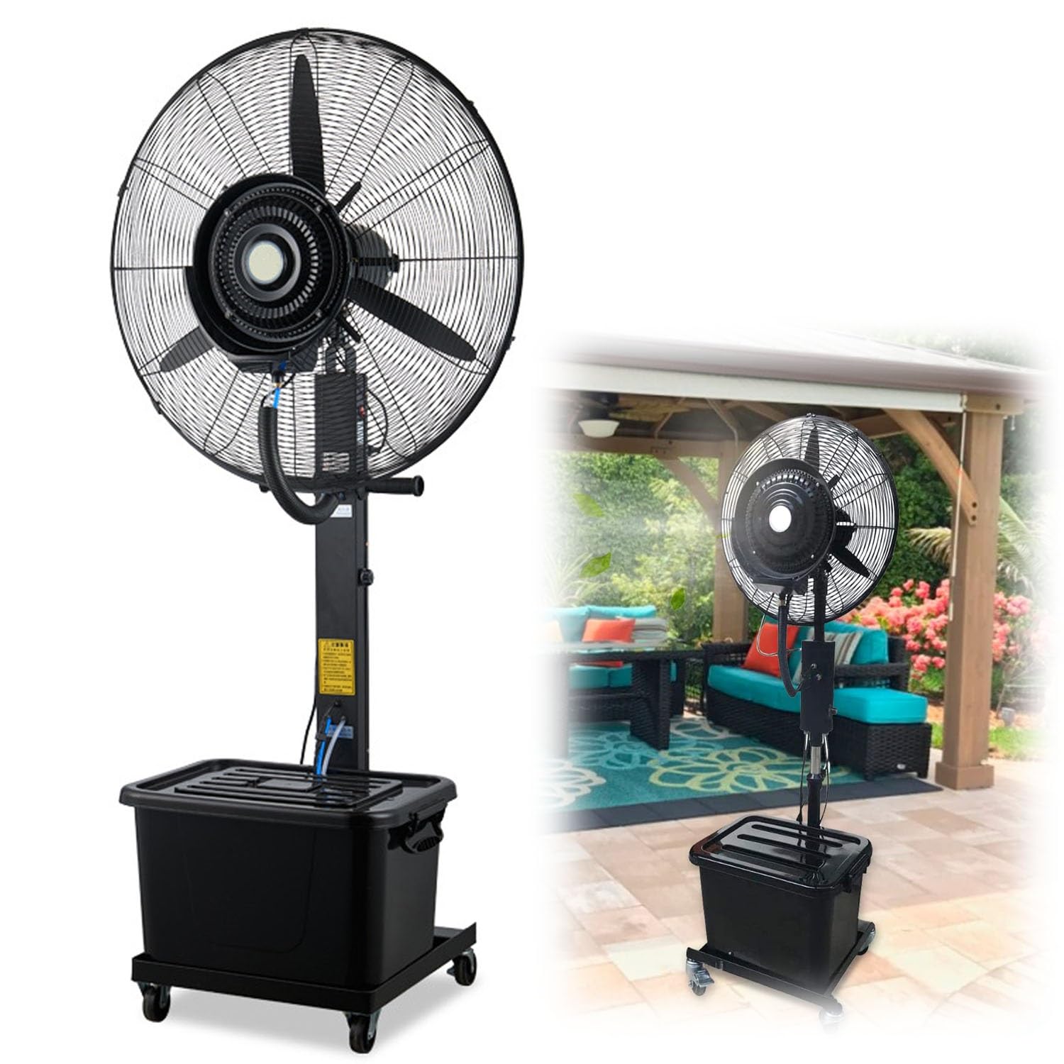 asdchZen Outdoor Misting Fan For Patio Cooling, 90°Oscillating Spray Fan, Adjustable 3 Speeds, 11 Gallon Tank, 26" Floor Fan,One Color-550mm/22in