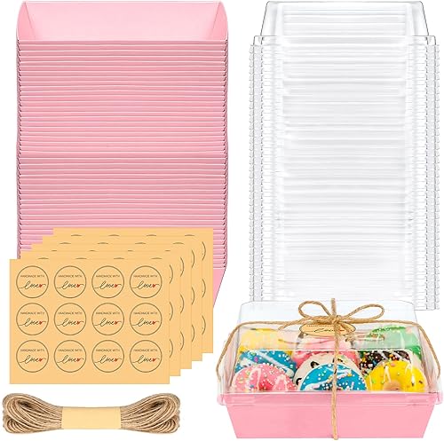 Miniatura 8 de 60 juegos de cajas de papel para embutidos con tapas transparentes y seguras, recipientes cuadrados desechables de 5 pulgadas con calcomanías de