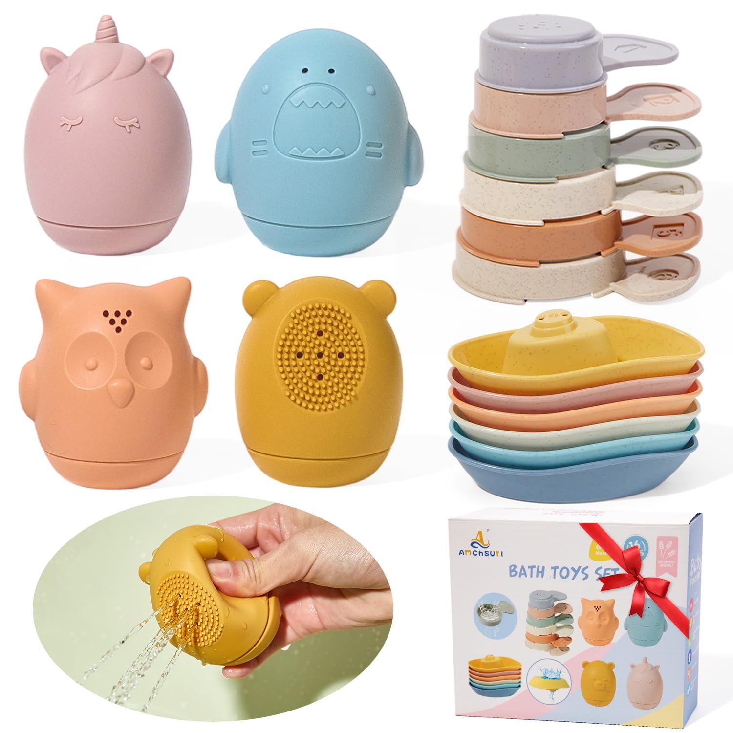 AMCHSURI 16-Pack Silicone Bath Toys