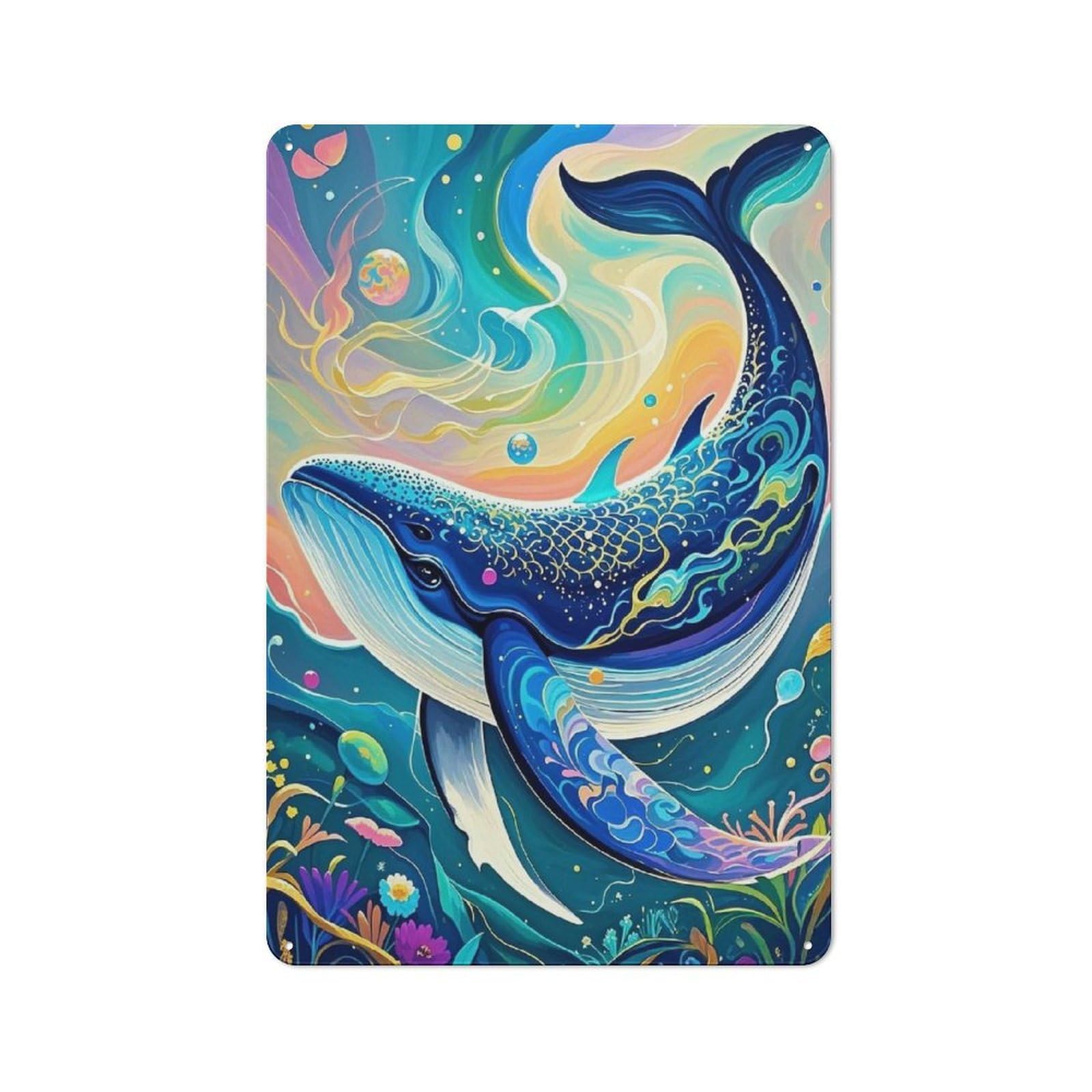 Junmoney Whale In Colorful Abstract Ocean Metal Wall Sign 30X20cm, Rustic Decor For Home Bar Wall, Gift Idea At Christmas For Hosts Who Enjoy Retro Interiors