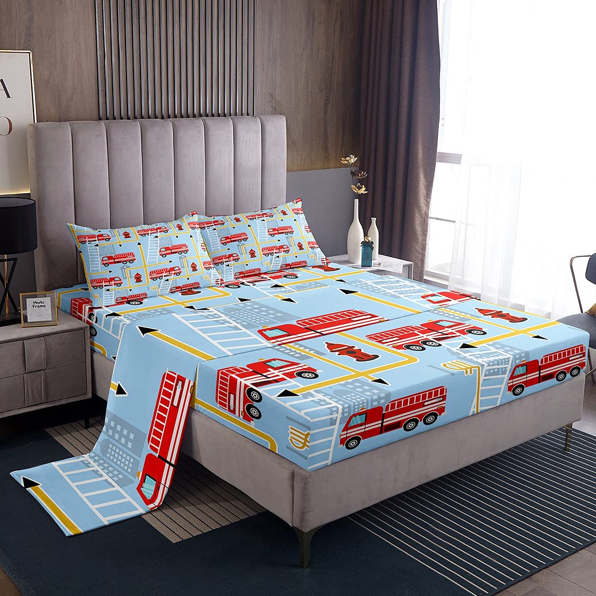 Drap Plat Et Taie D'oreiller Enfant Tonka Camions Pompiers Police - Taille Enfant