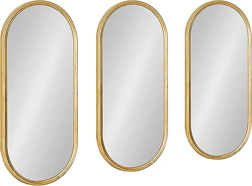 Kate and Laurel Caskill Glam - Juego de 3 espejos de pared, 10 x 22 pulgadas, color dorado, colección decorativa moderna de decoración de pared con