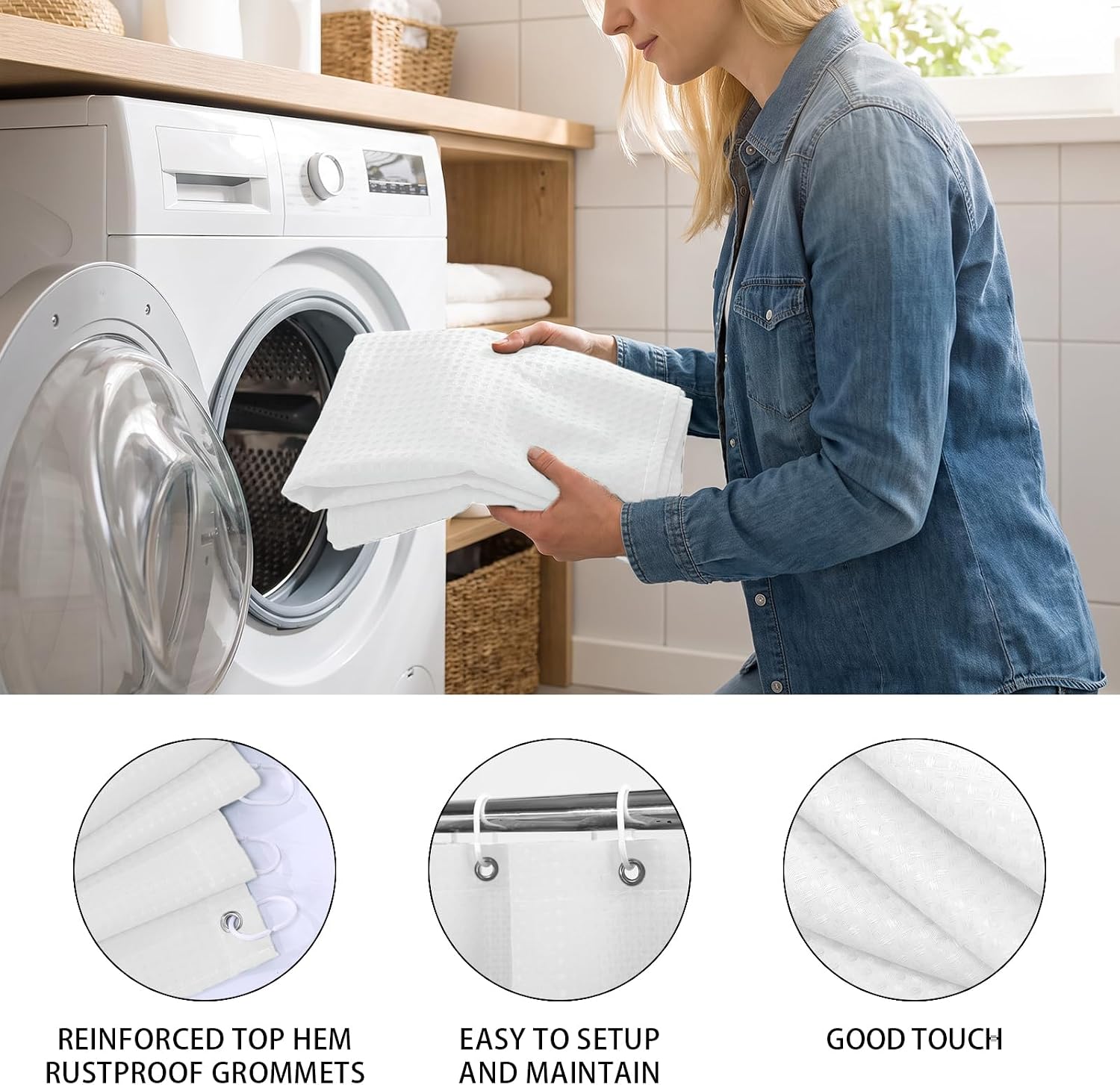 Fabric Shower Curtain Liner Bathroom White Apartment Essentials Accessories
