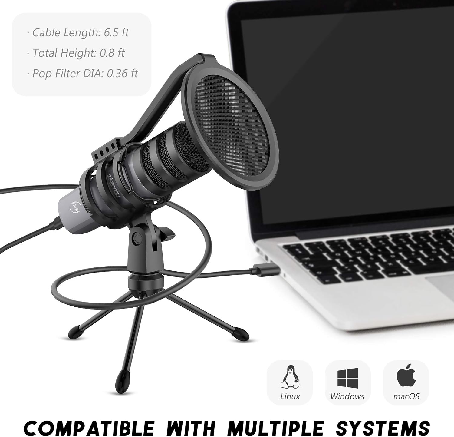 Lіmіtеd Stосk ZINGYOU USB Microphone Computer Mic for Gaming Podcasting Recording Vocals Singing 192kHz/24Bit Compatible with Windows macOS Laptop Plug & Play, ZY-UD1 Gray