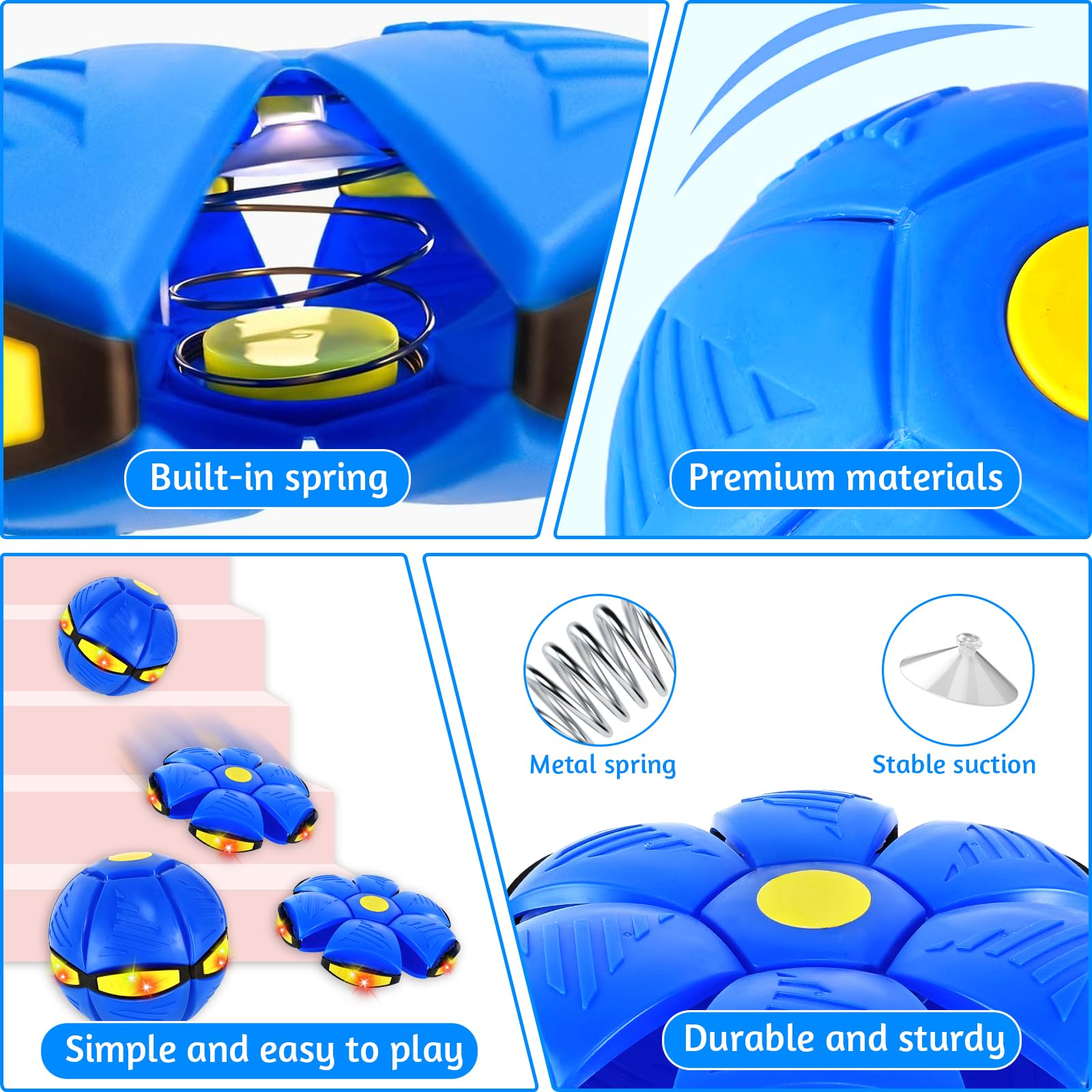 2 Piezas Pelota Saltarina MáGica con Led,Juguete Transformable 2-En-1 Platillo Volador Y Pelota,Juguete Interactivo para NiñOs Y Perros,Juego Interior Y Exterior,Rojo Y Azul