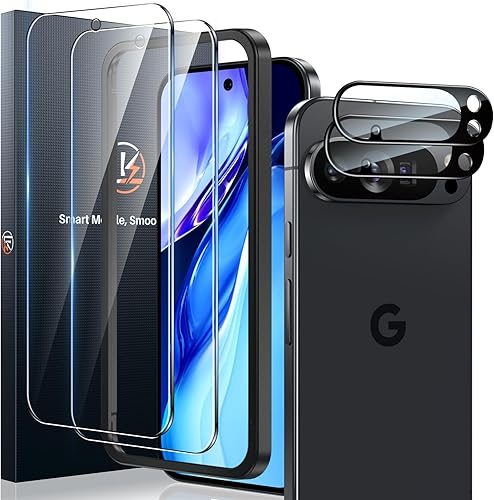 LK Paquete de 2 protectores de pantalla para Google Pixel 10 Pro, paquete de 2 protectores de lente de cámara, vidrio templado para puertos de