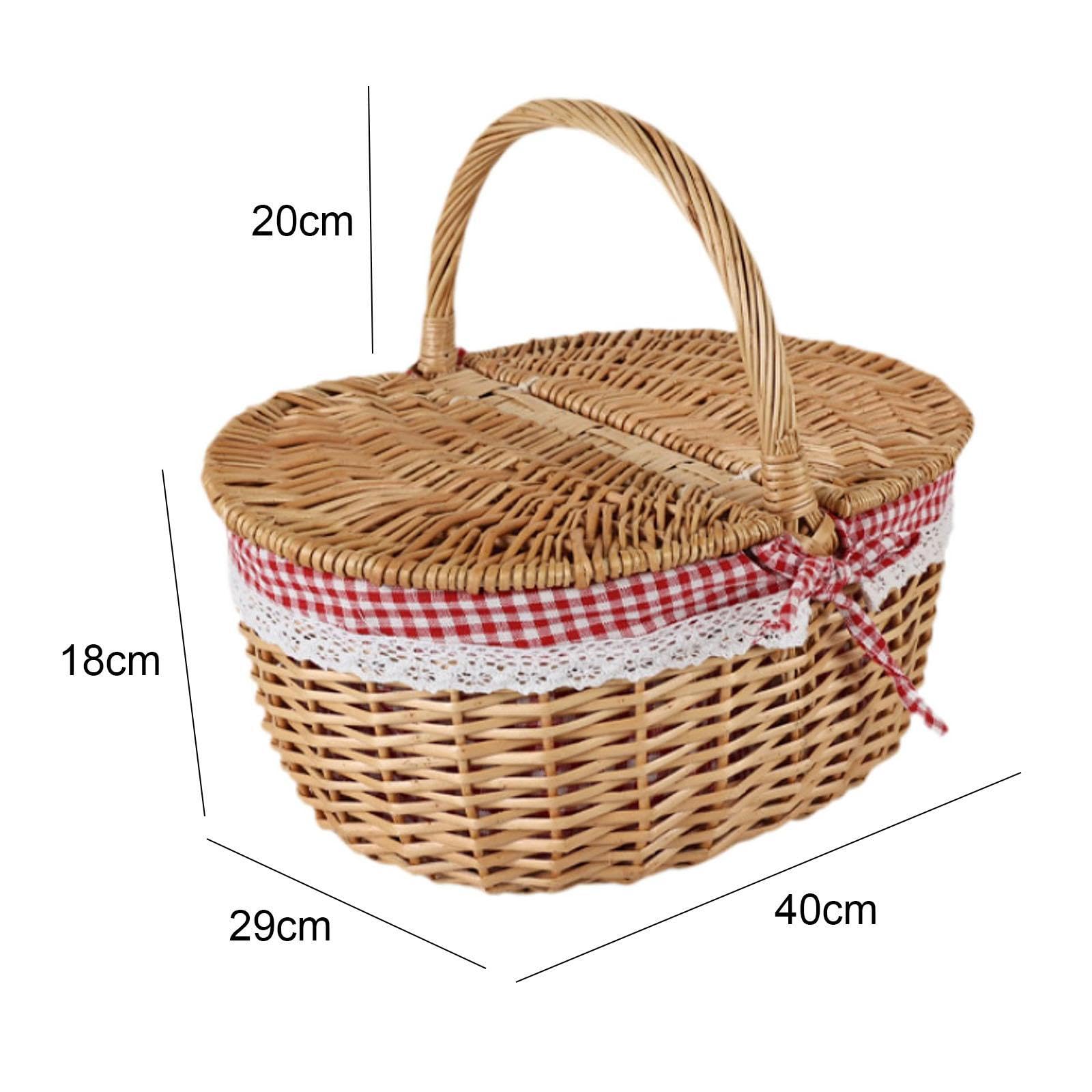 Cesta Picnic de Mimbre Cesta con Tapa Forro Removible Asa Manual Recomendada para Picnic Almacenamiento Obsequios Fotografía Juguetes, Rojo, Grande