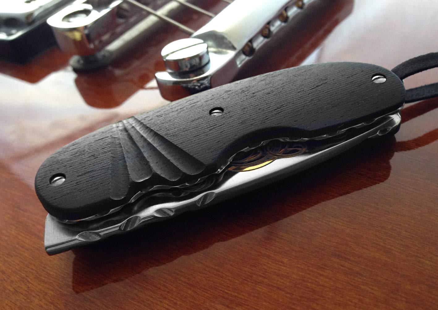 Maserin 387/KT Coltello collezione Manico EBANO,LAMA 60mm INCISA ORO 24KT. Made in Italy