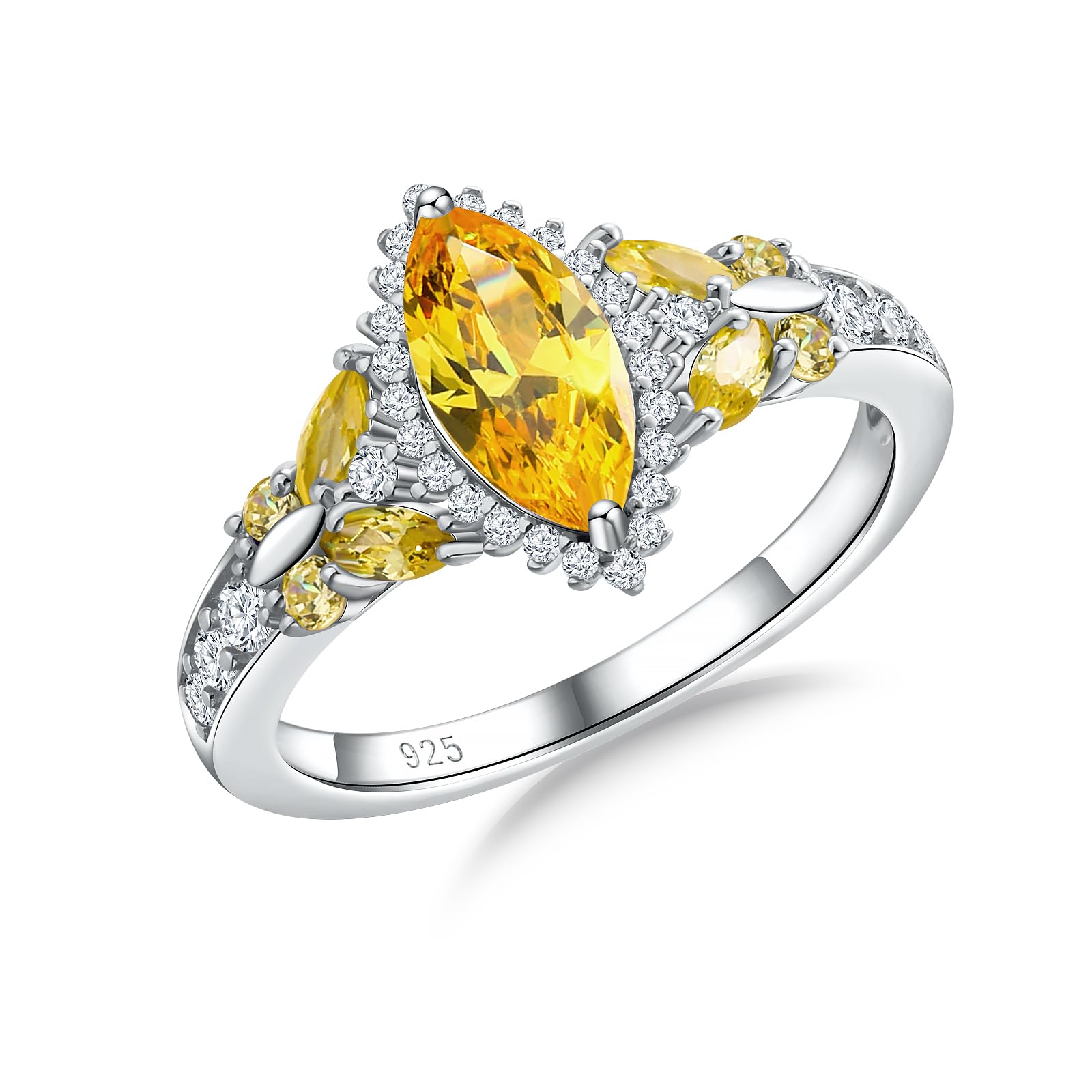 DAYBYDAY Birthstone Rings for Women, 925 Sterling Silver Marquise/Cushion Cut Sapphire/Emerald/Aquamarine Ring, Gemstone Engagement Promsie Rings for