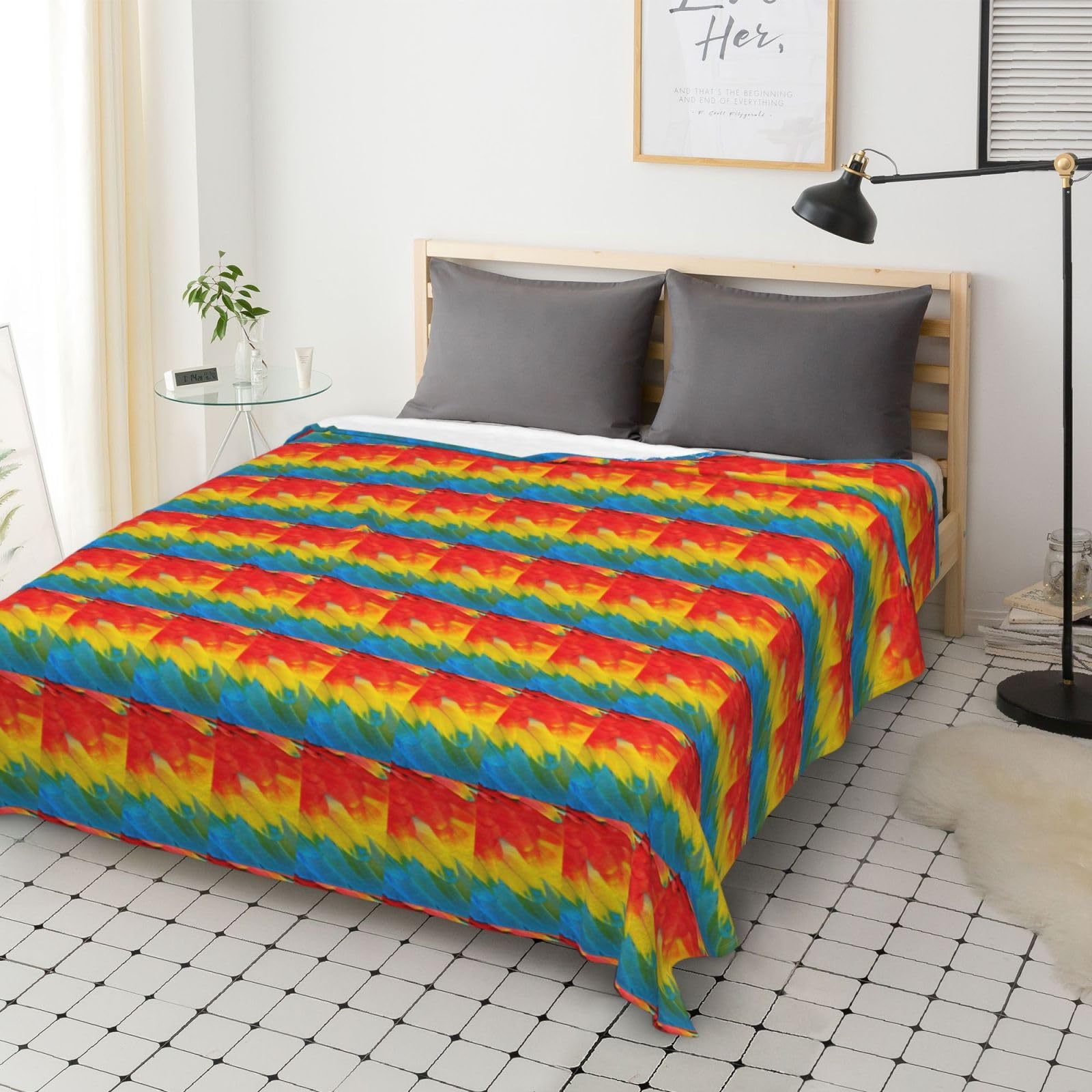 Fantastique couverture en flanelle avec imprimé plumes de perroquet, 177,8 x 203,2 cm, confortable et chaude, couverture d'hiver pour camping ou voyage