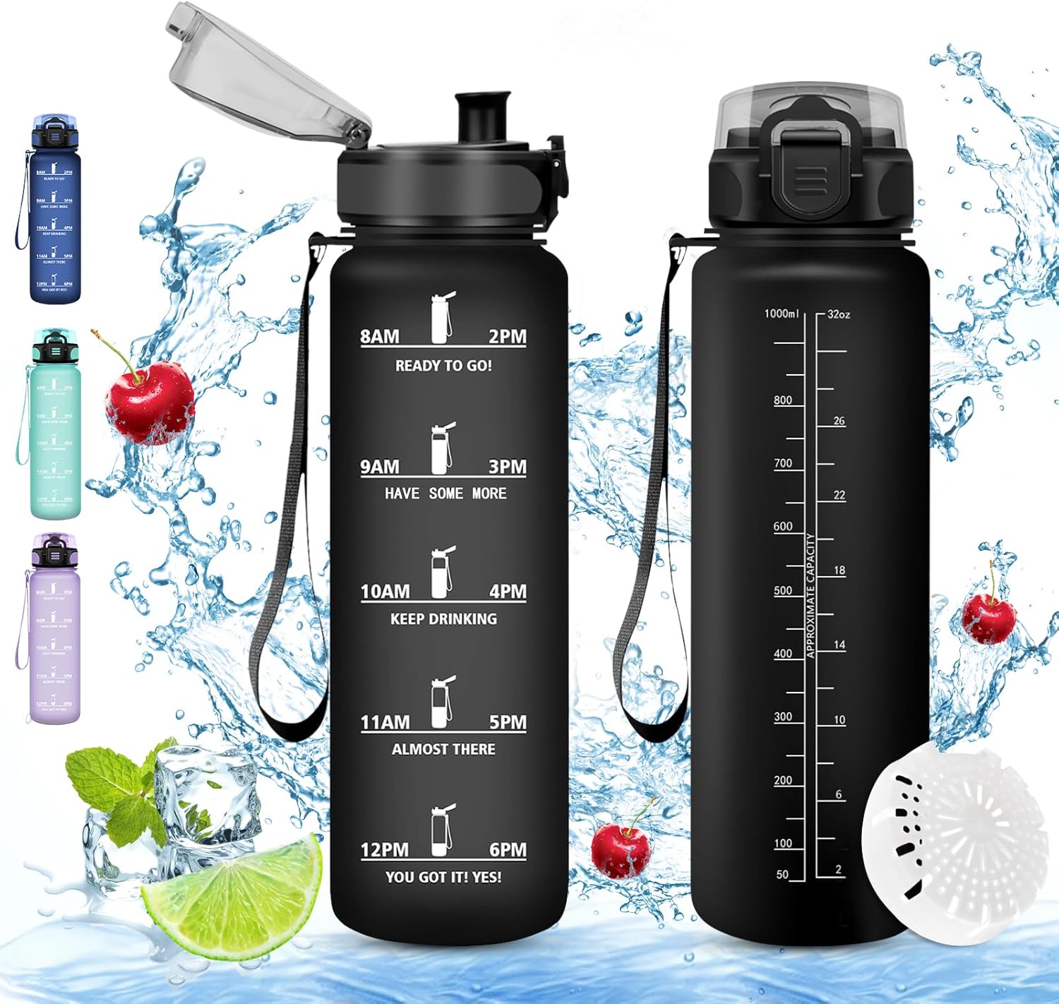 Sports Drinking Bottle, 1000 ml BPA-Free Drinking Bottle, Bicycle Water Bottle, Leak-Proof, Suitable for Carbonated Drinks, Sports Water Bottle for Bike, Fitness, School, Children, Outdoor