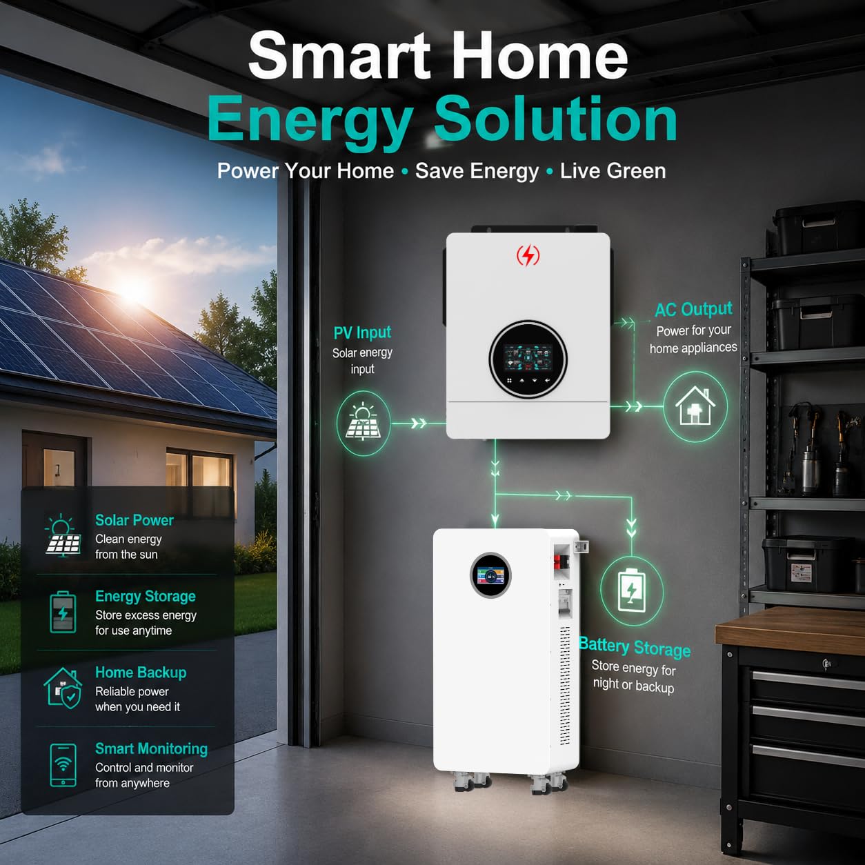 SGE 6,5KW Inversor Solar Híbrido Monofásico 48V Doble MPPT 8,5KW PV Compatible Batería Funcionamiento sin Batería Paralela Hasta 9 Unidades