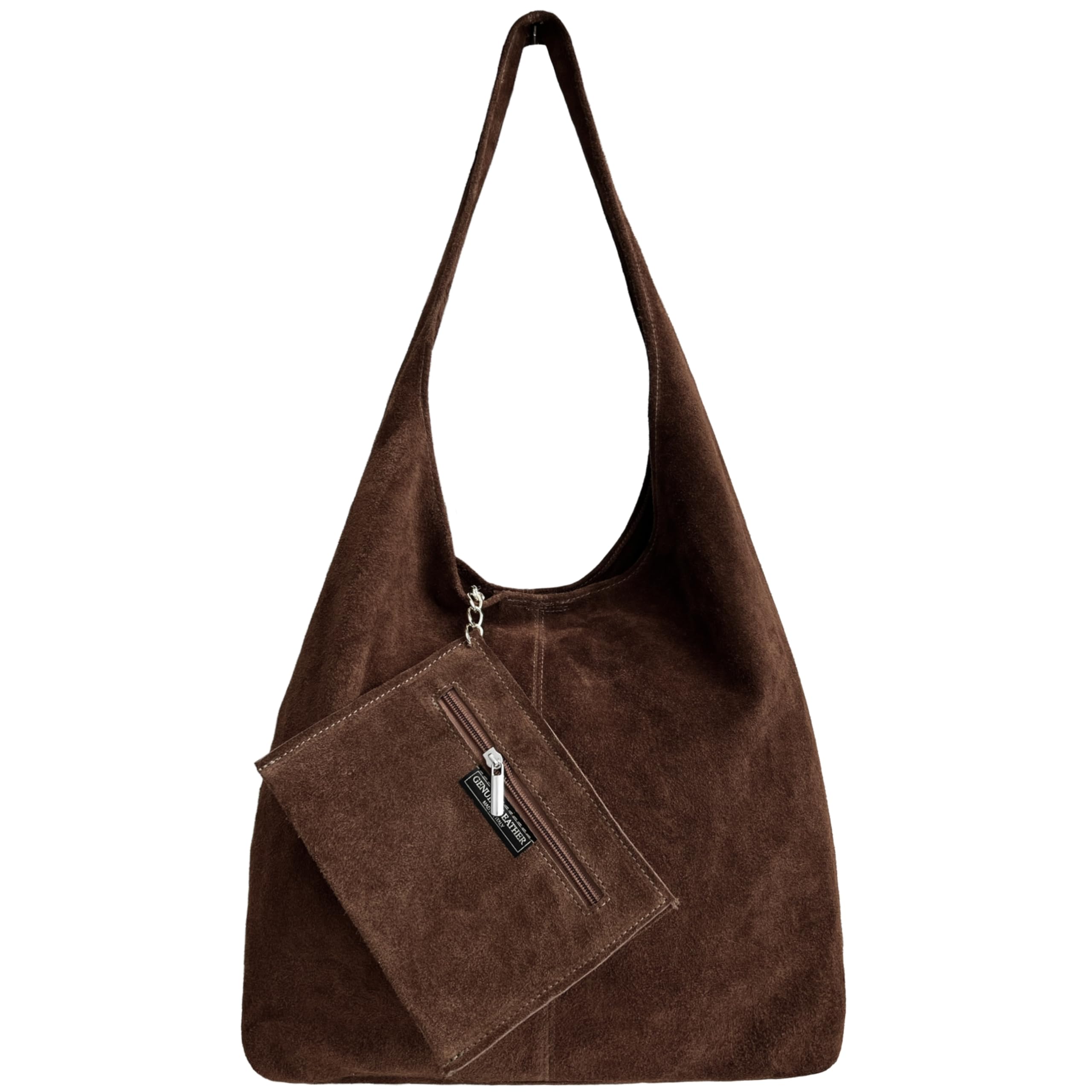 Modarno Schoudertas dames suède clutch schoudertas shopper dames echt leer, Donker Rood, 34 x 17 x 33 cm, 3 liters