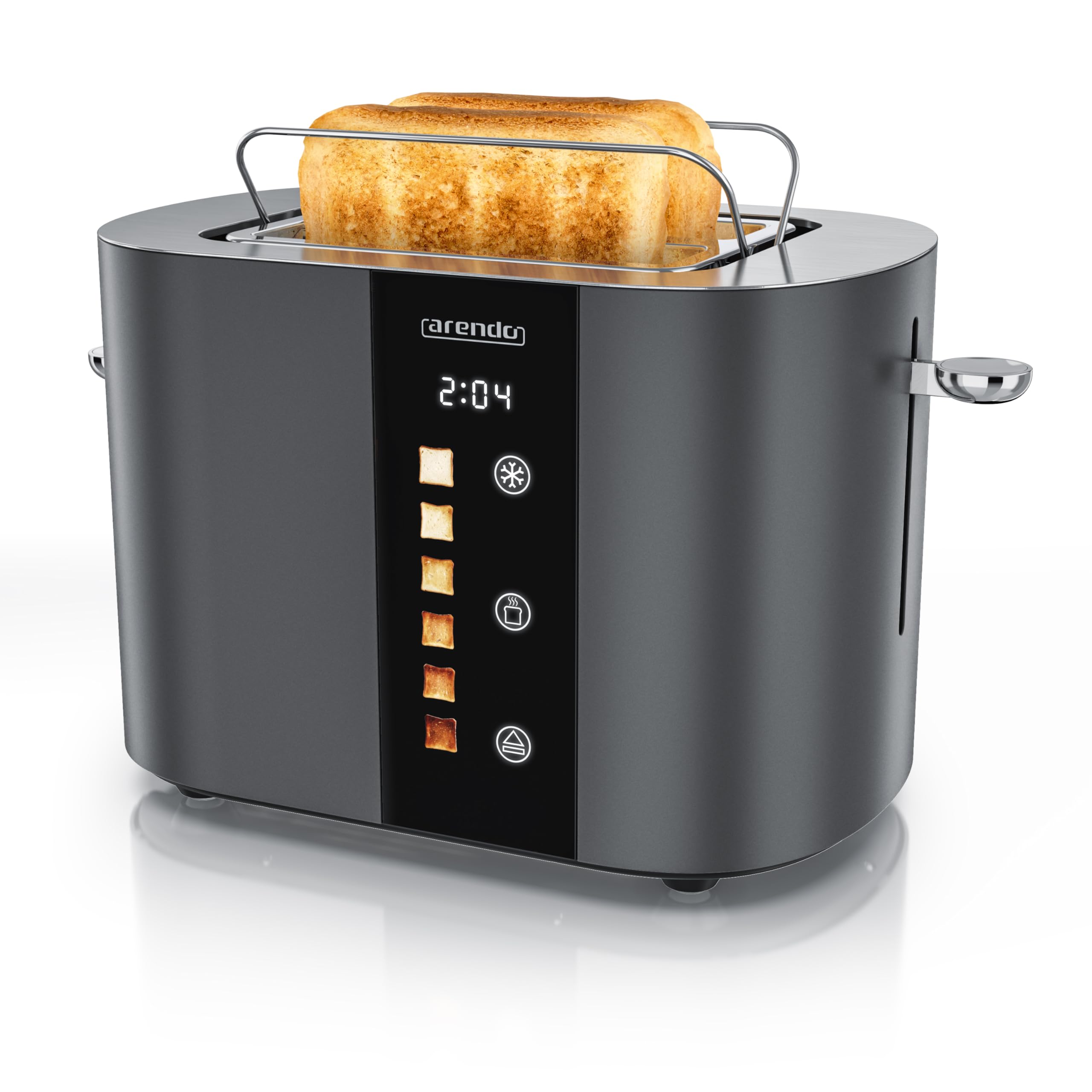 Arendo - Edelstahl Toaster 2 Scheiben - Touchscreen – Doppelwandgehäuse – 800 W – Integrierter Brötchenaufsatz – 6 Bräunungsgrade – Brotzentrierung – Restzeitanzeige – Memoryfunktion