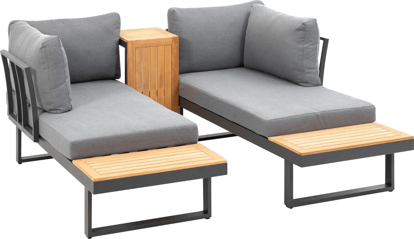 greemotion Lounge-Set Samara, Gartenmöbel-Set aus Aluminium, inklusive Kissen, Anthrazit / Holzfarben / Grau, Mittel
