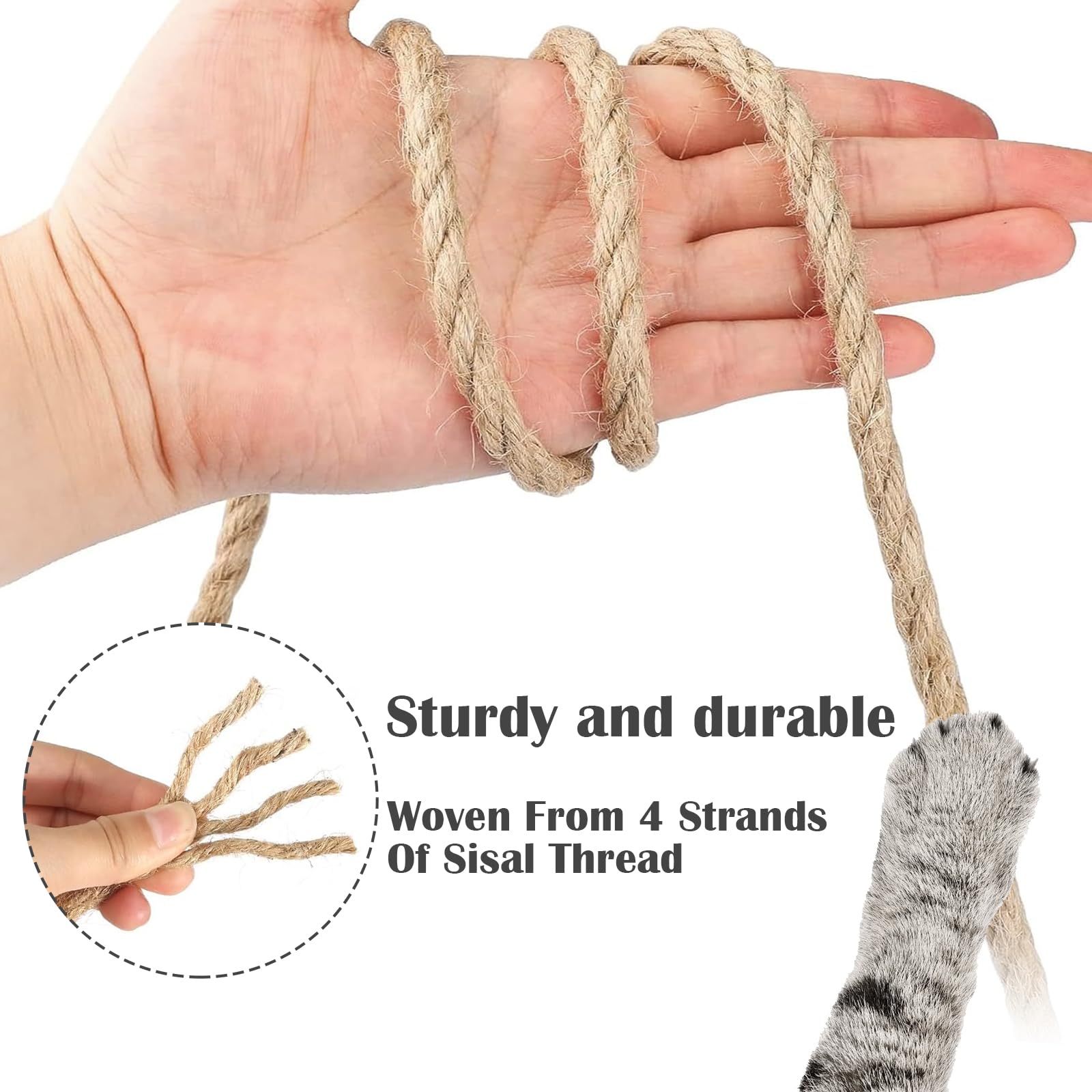 DOBIGER Corda Tiragraffi per Gatti 50m, 8mm Corda Juta Naturale, Sisal Tiragraffi per Gatti, Canapa para Decoración del Hogar y el Jardín