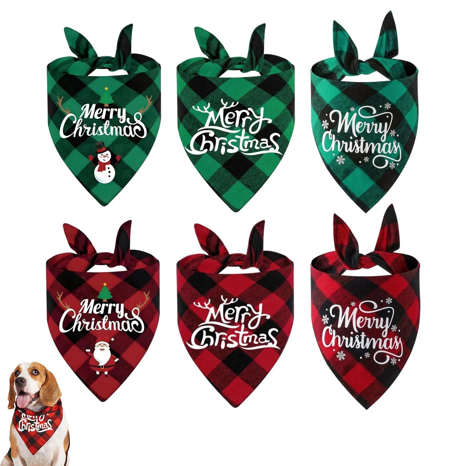 6 PCS Christmas Dog Bandana Set Holiday Pet Scarves