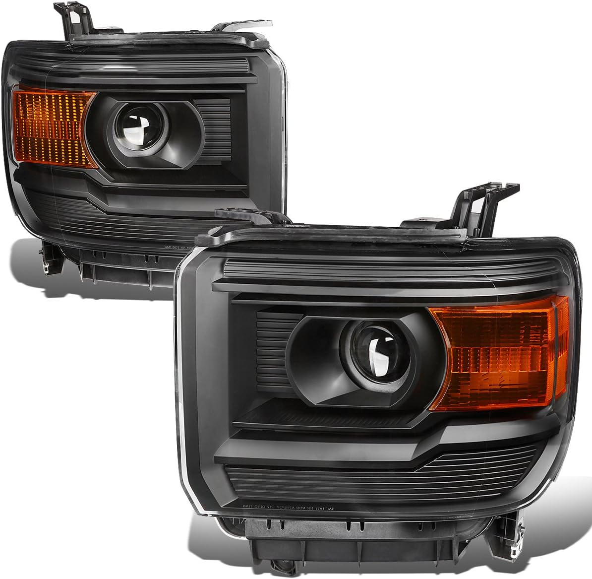 Auto Dynasty Headlights Assembly Compatible with 2014-2018 GMC Sierra 1500 2500HD 3500HD, Driver and Passenger Side Projector Headlamps Replacement, Black Housing Clear Corner