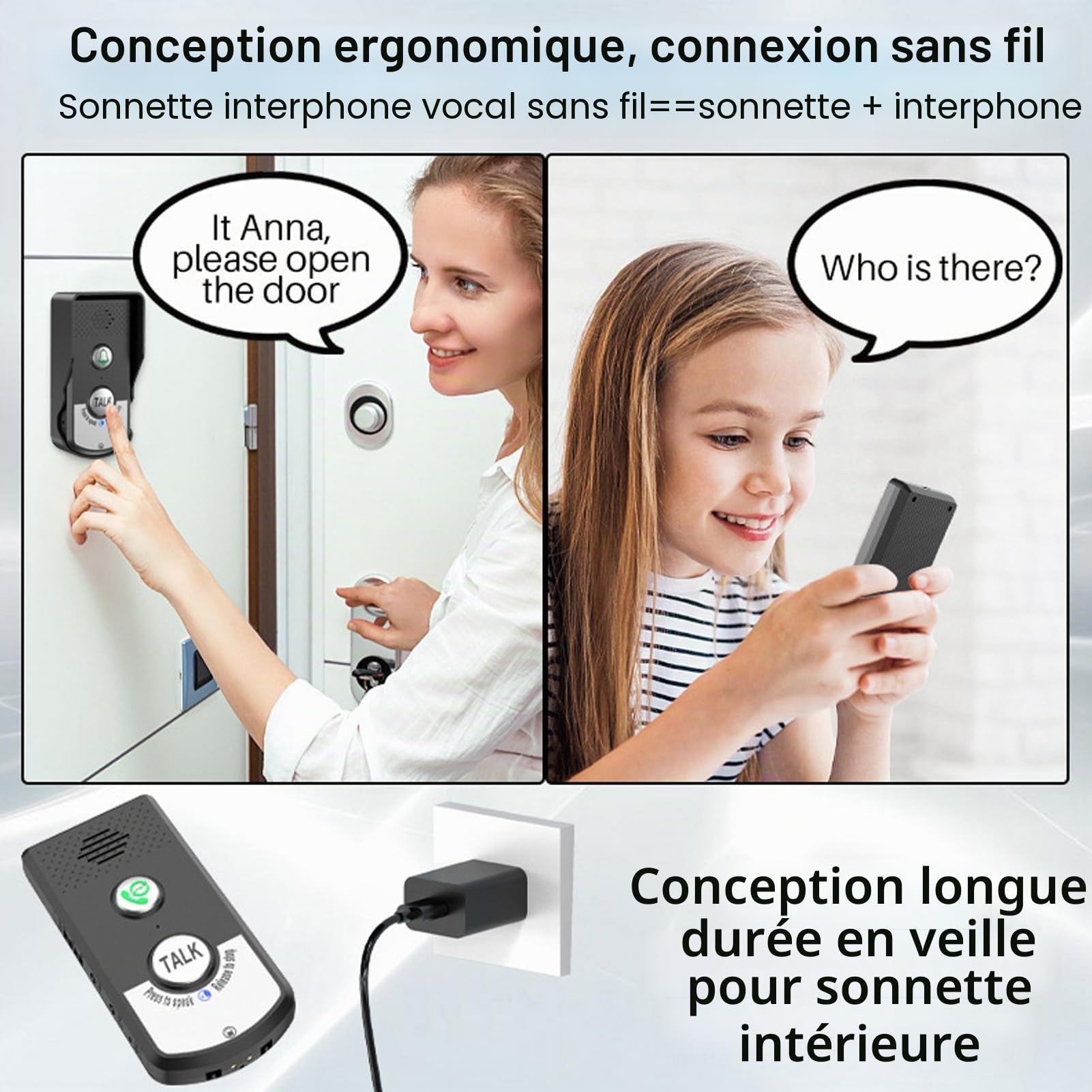 Interphone Vocal étanche Sonnette 1000m Conversation Bidirectionnelle Sonnette sans Fil Appel Extérieur Sonnette Maison Sonnette Interphone Kit