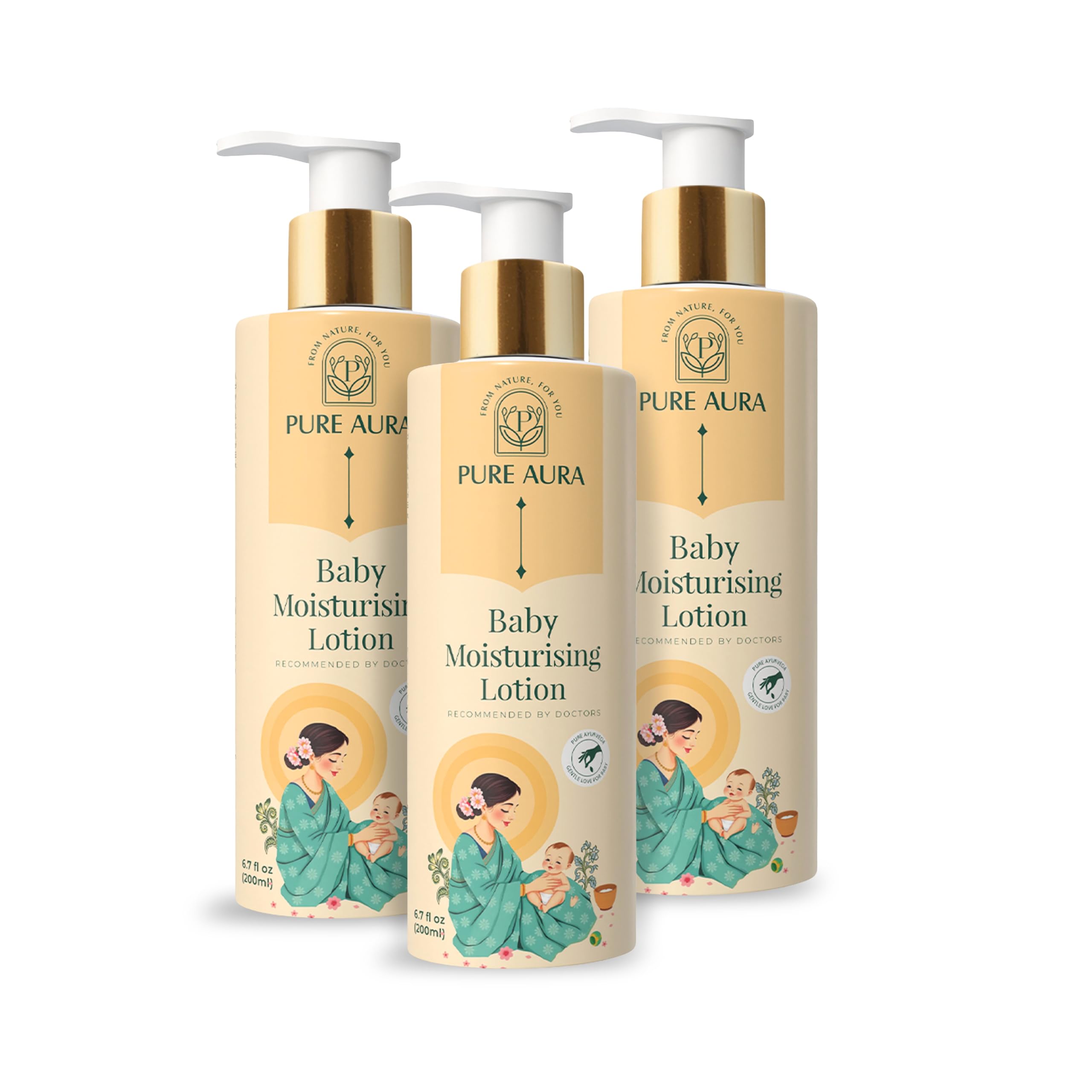 Pure Aura Rich Moisture Baby Lotion (Pack of 3), 200ml Each | Ayurvedic & Chemical-Free | Nourishing Cream for Soft & Sensitive Skin | Safe for Newborns & Kids | Doctors Recommended | Made in India-image-19