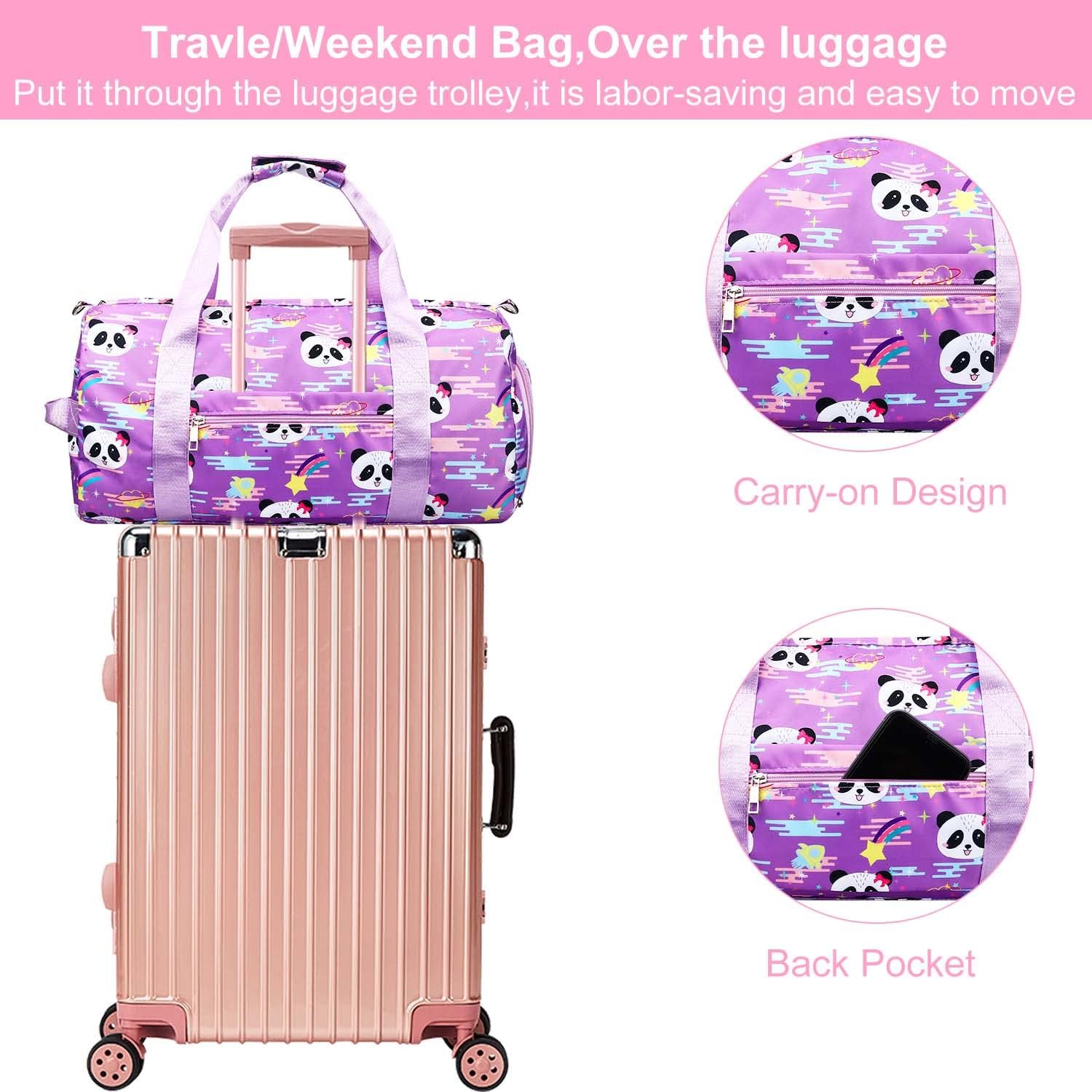 Gym Travel Duffle Bag for Girls - Gymnastics Sports Dance Bag with Shoe Compartment & Wet Pocket Panda Kids Travel Bag Teens Weekender Sleepover Carry On Bag - Image 4