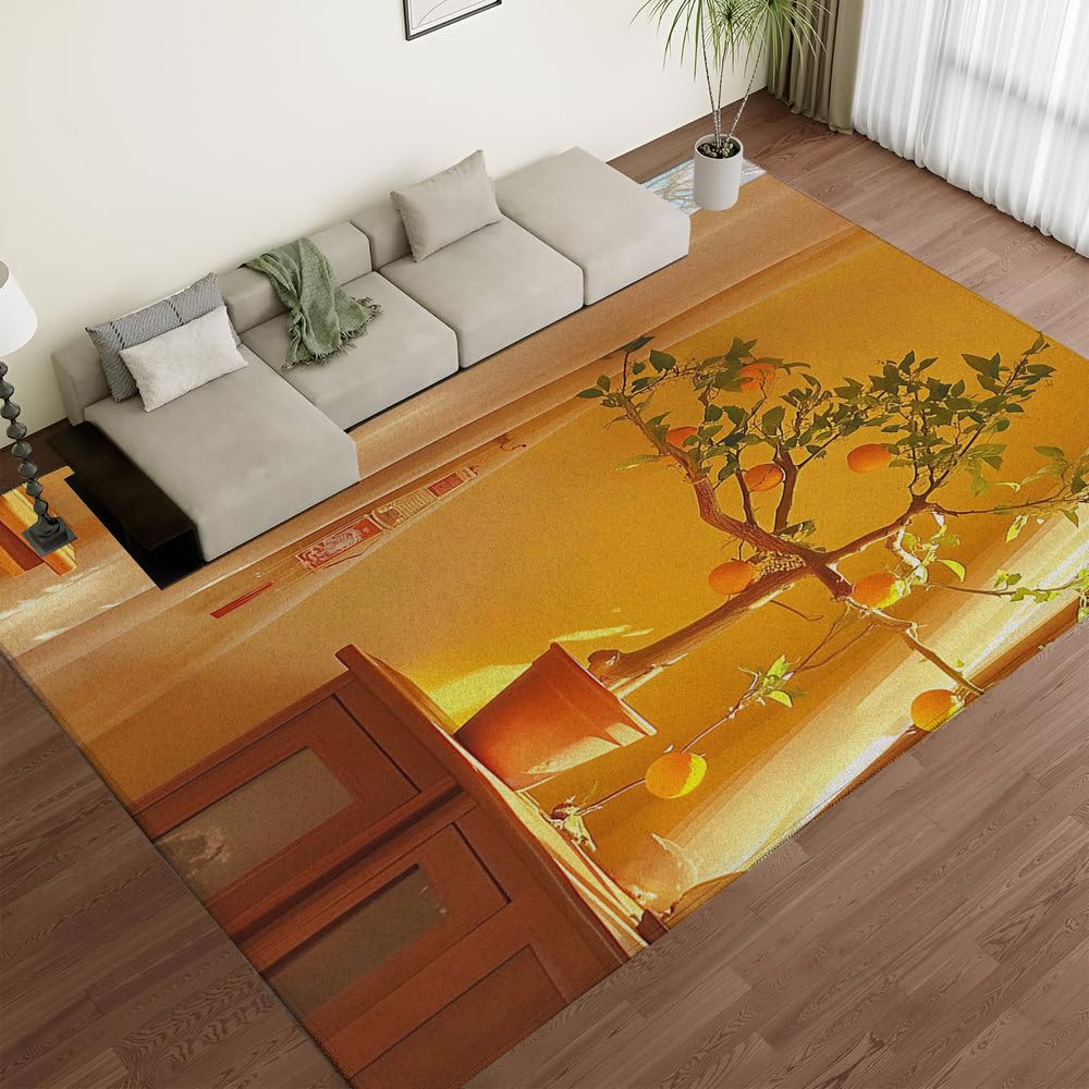 Tapis de sol antidérapant à faible épaisseur et imprimé floral orange 3D lavable
