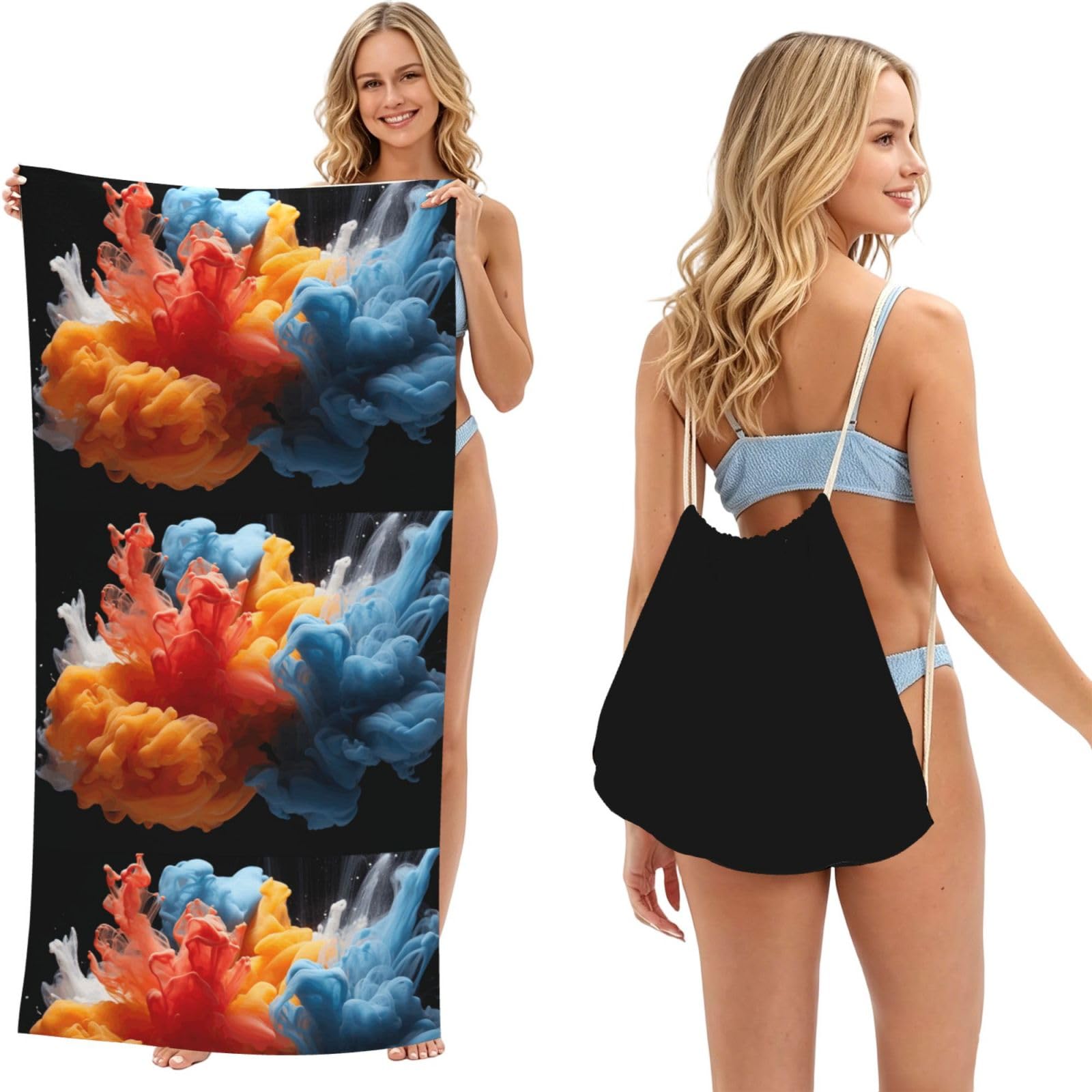 SKGOHLH Dancing Smoke 2in1 Packable Beach Towel Bag Women