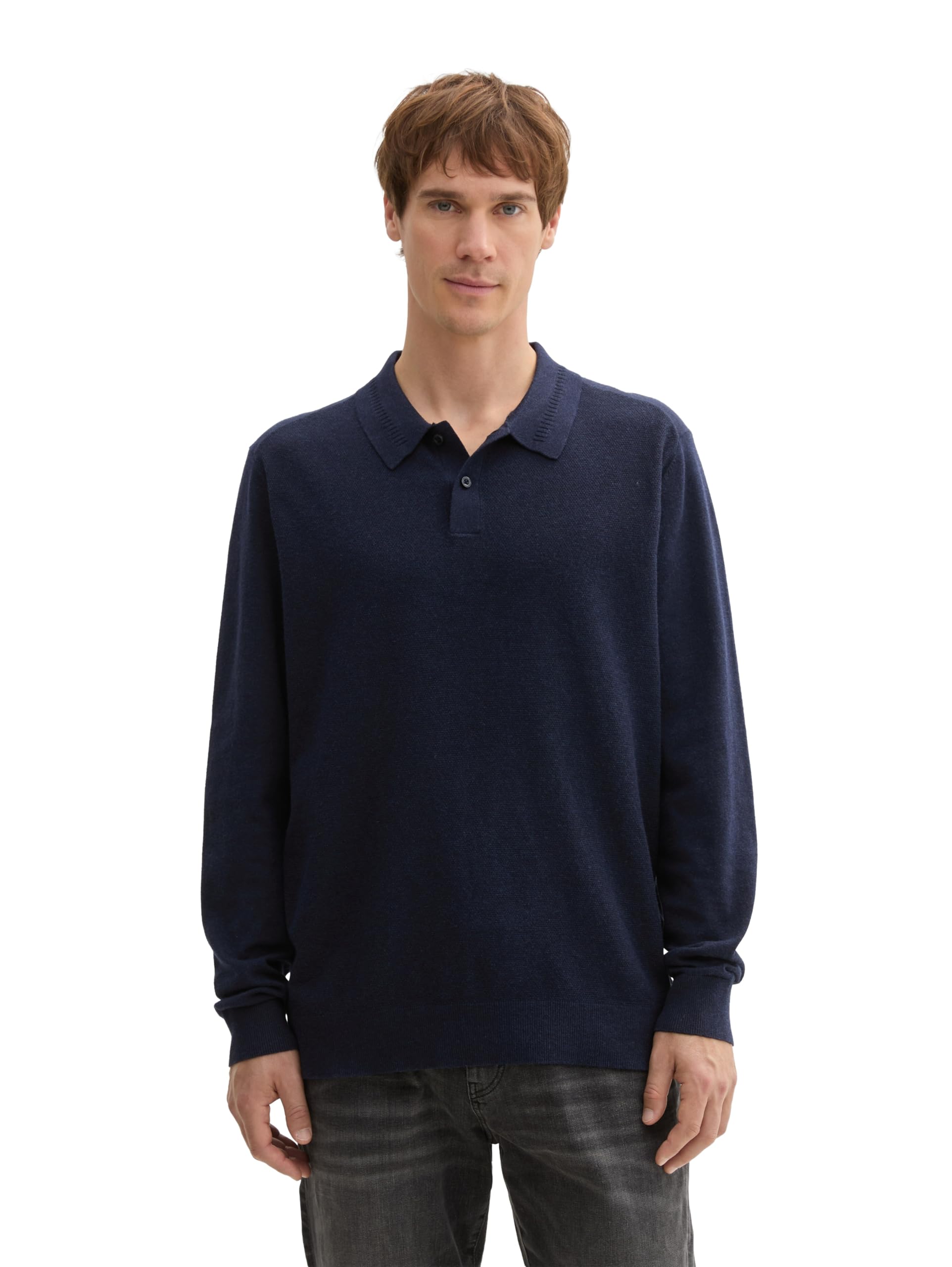 TOM TAILOR Men's Basic Knitted Jumper with Polo Collar